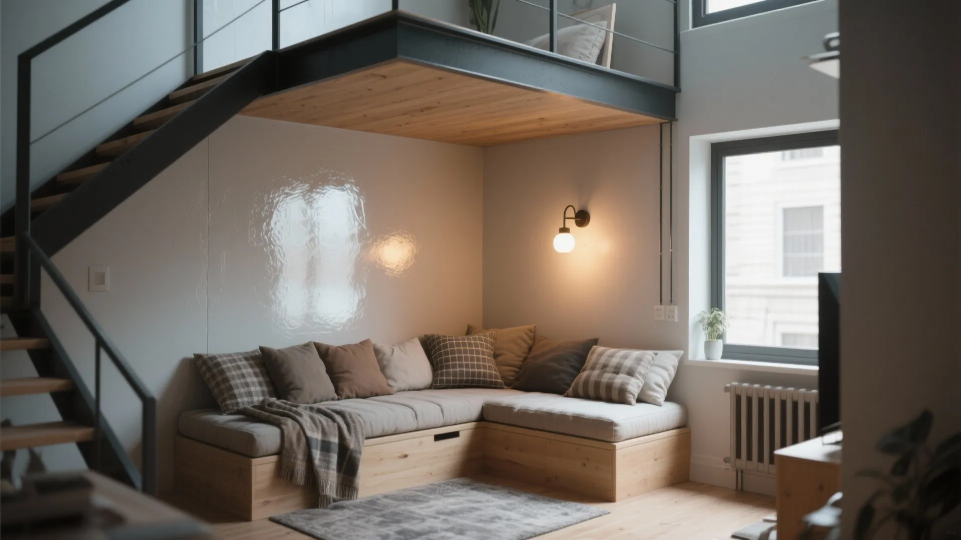 3. Corner loft with L-shaped bench for lounging