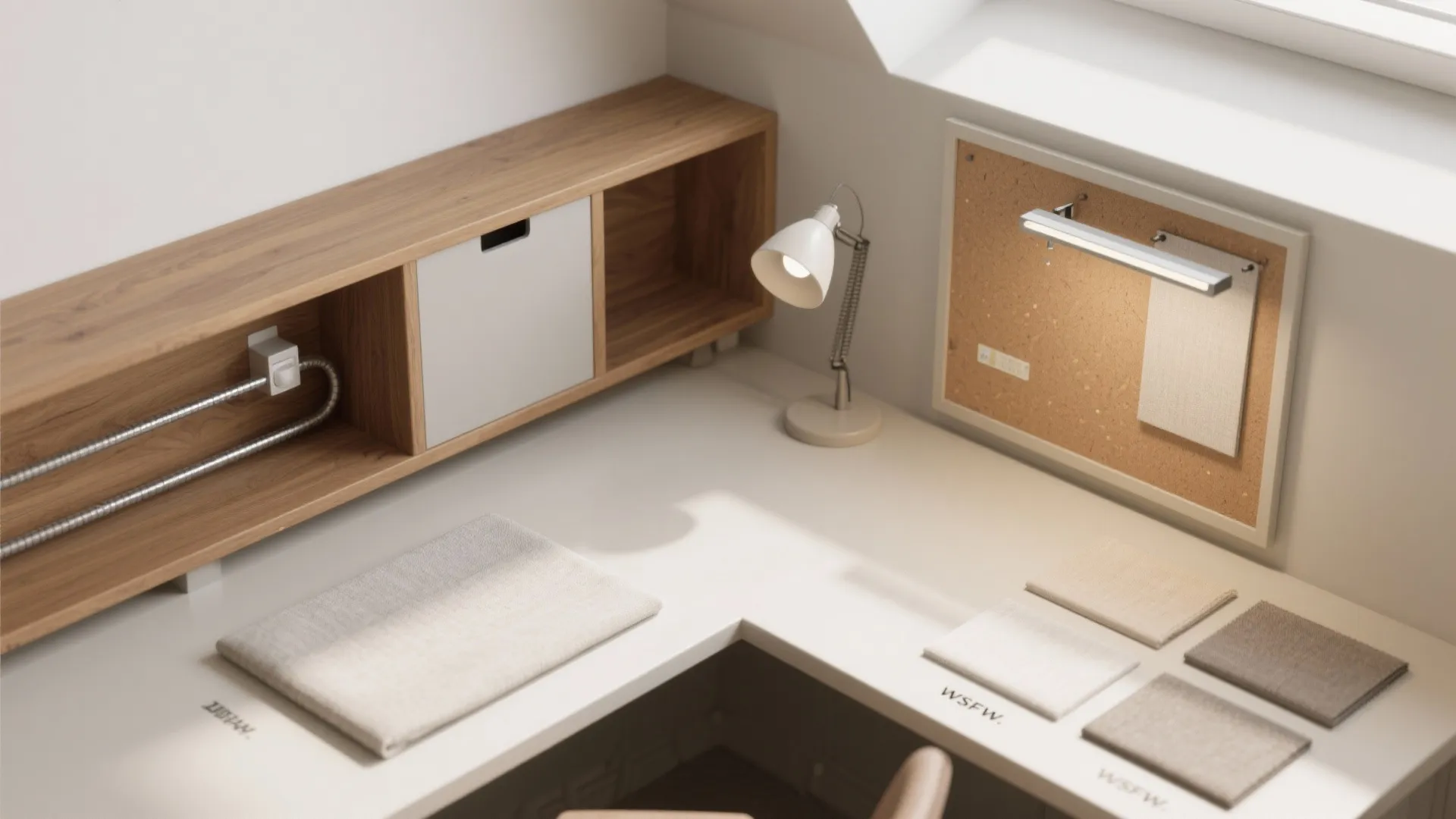 Corner loft bed with integrated desk under