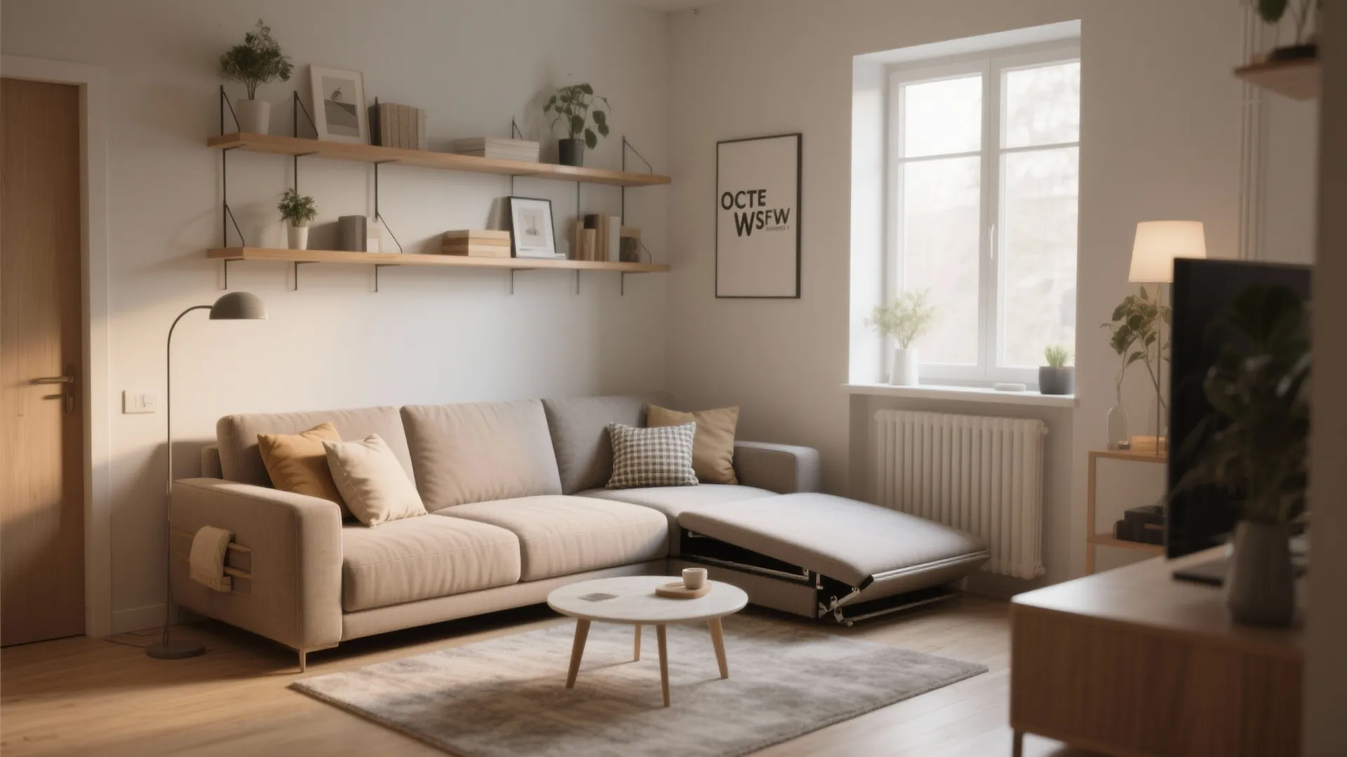 4. Corner lounge and convertible sofa layout