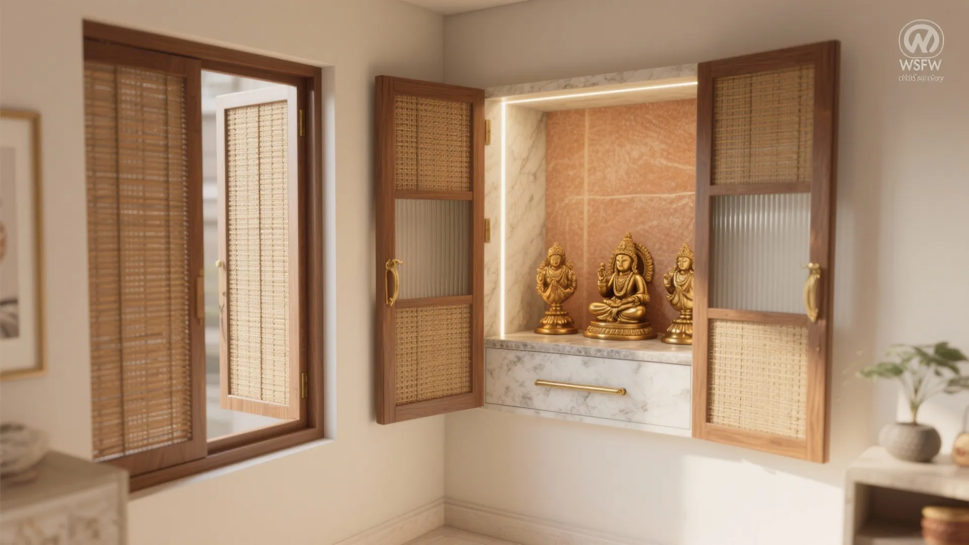 Multi-Functional Corner Mandir With Doors