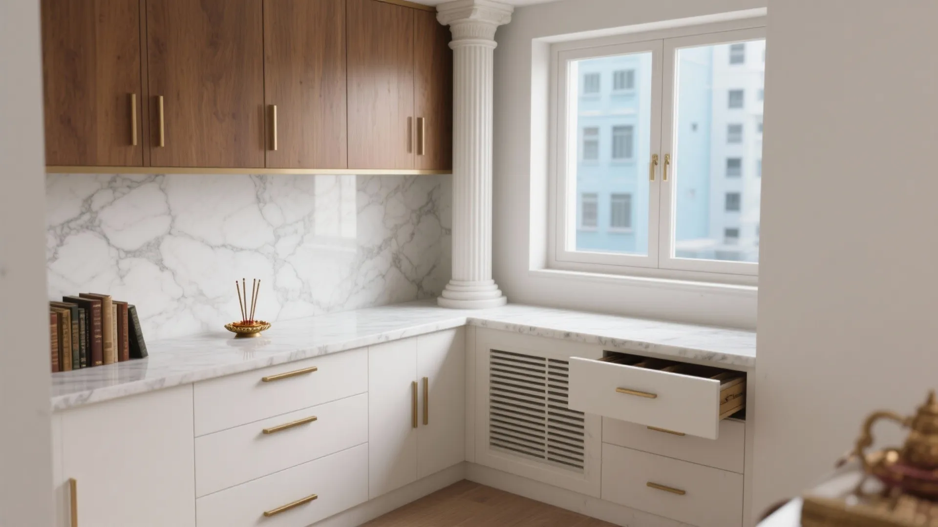 Compact Corner Mandir with Hidden Storage