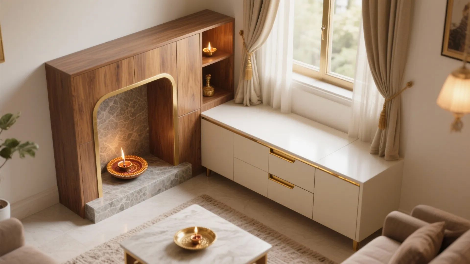 Corner-Friendly: L-Shaped Compact Mandir