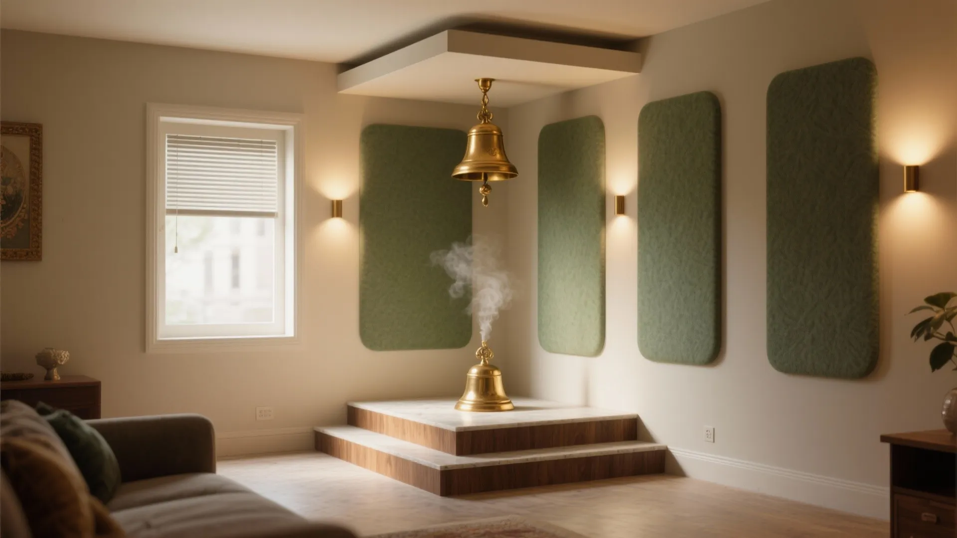 Corner Mandir with Acoustic Panels and Safer Ventilation