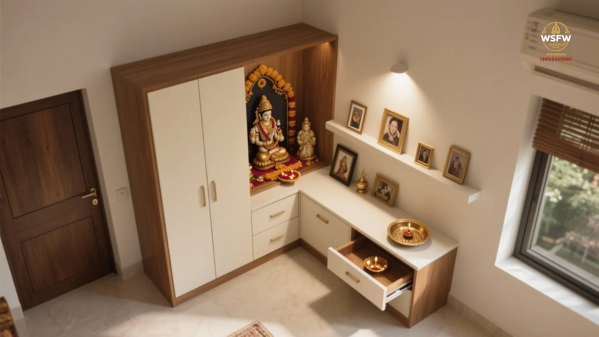 Corner or L-Shaped Mandir Layout