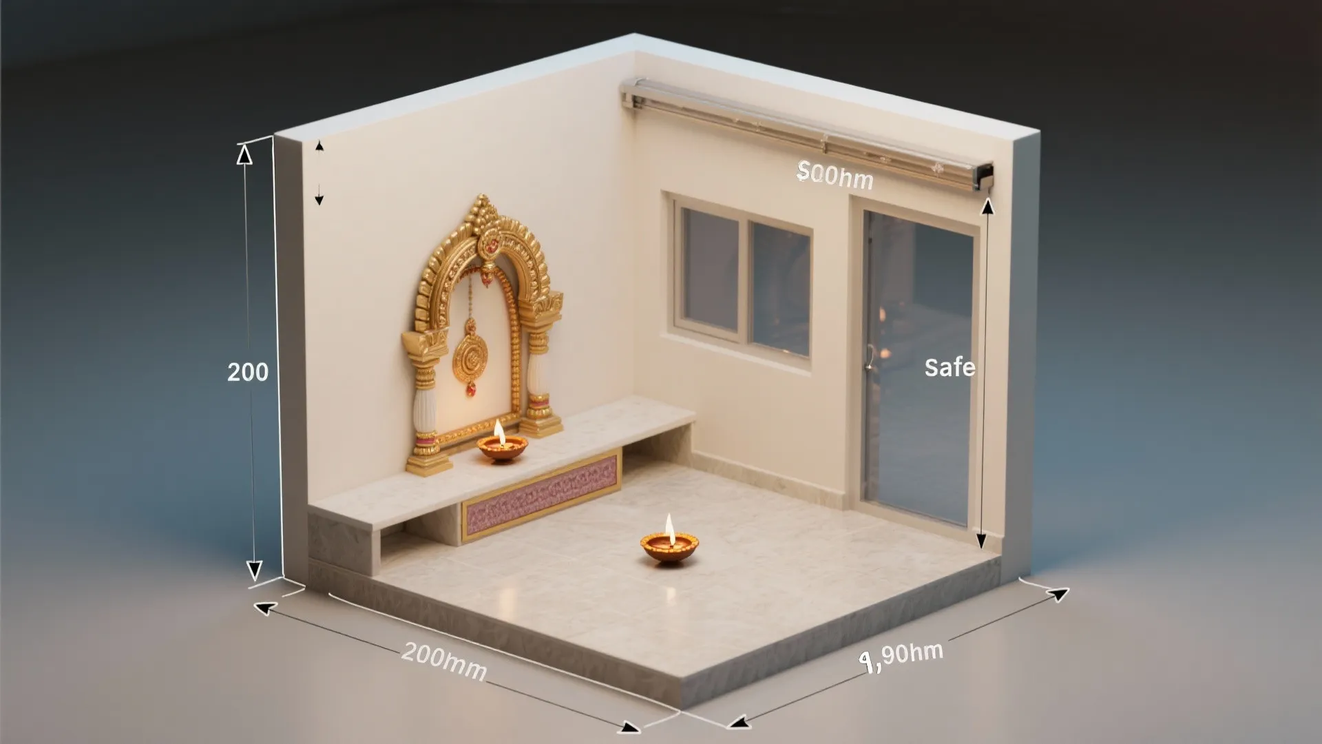 Compact Corner Mandir With Sliding Screen