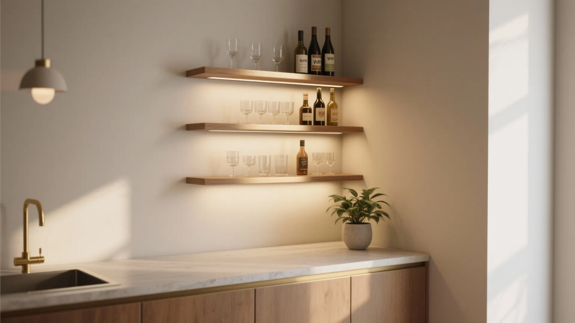 4. Corner Floating Shelves Turned Mini-Bar