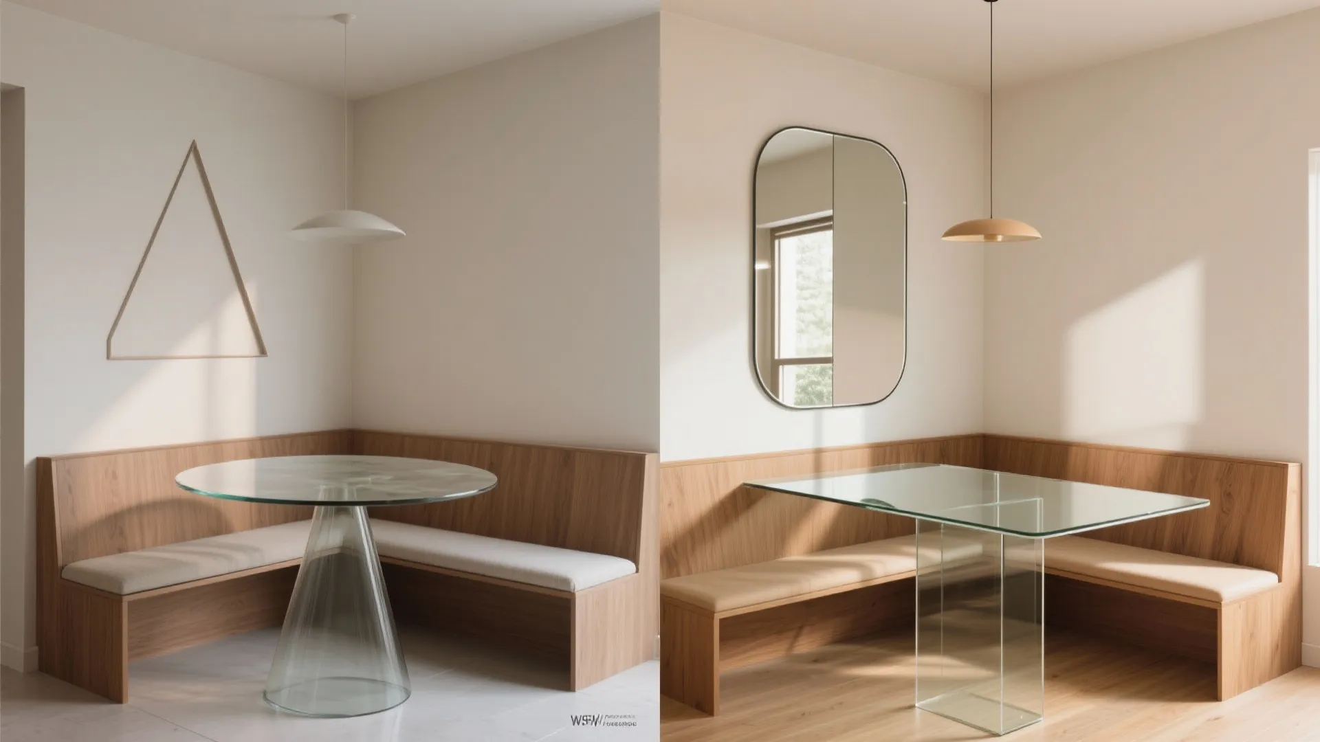 5. Corner-fit glass tables and mirrored walls
