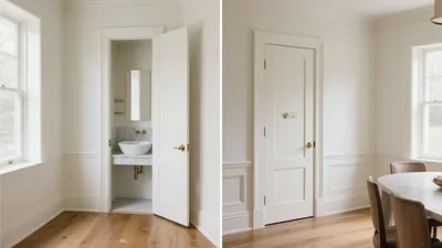 Elegant White Powder Room with Gold Fixtures