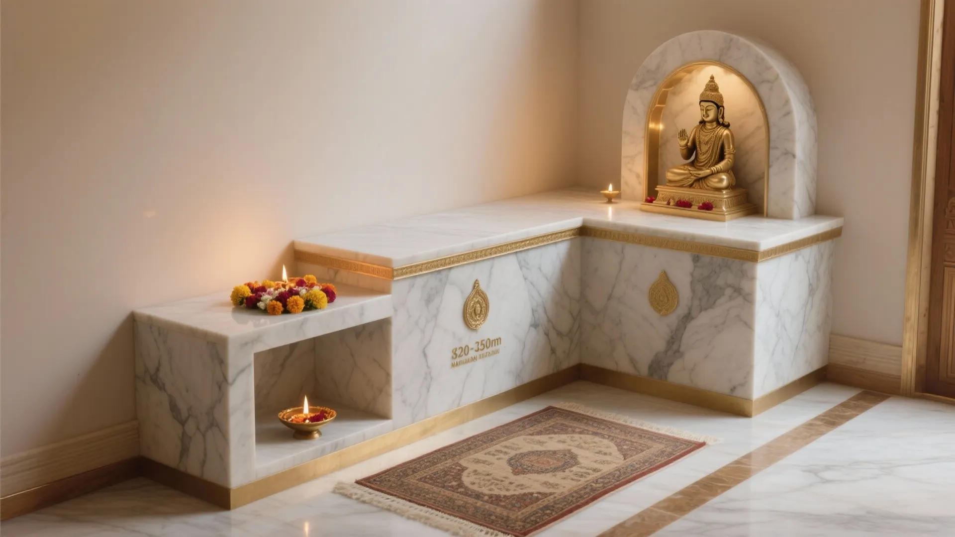 Corner L-Shaped Marble Niche with Balanced Proportions