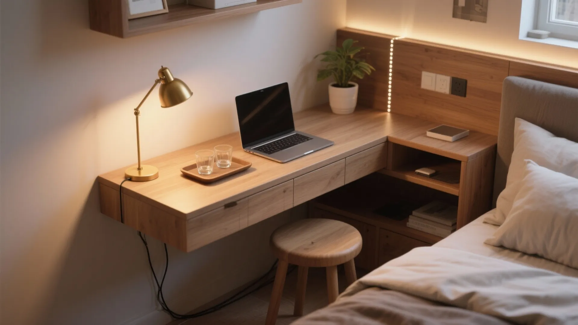 3. Corner desk that doubles as a nightstand