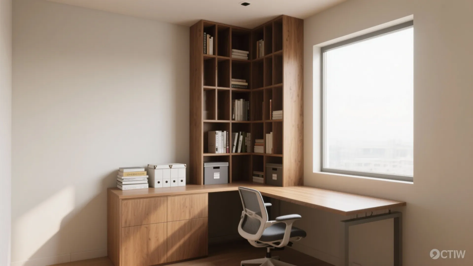 3. Corner nook with vertical shelving