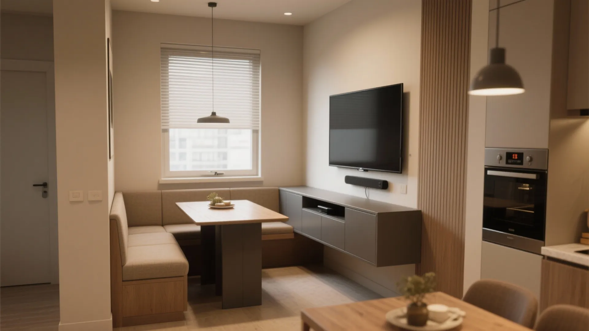 3. Mount the TV and pick a corner dining nook