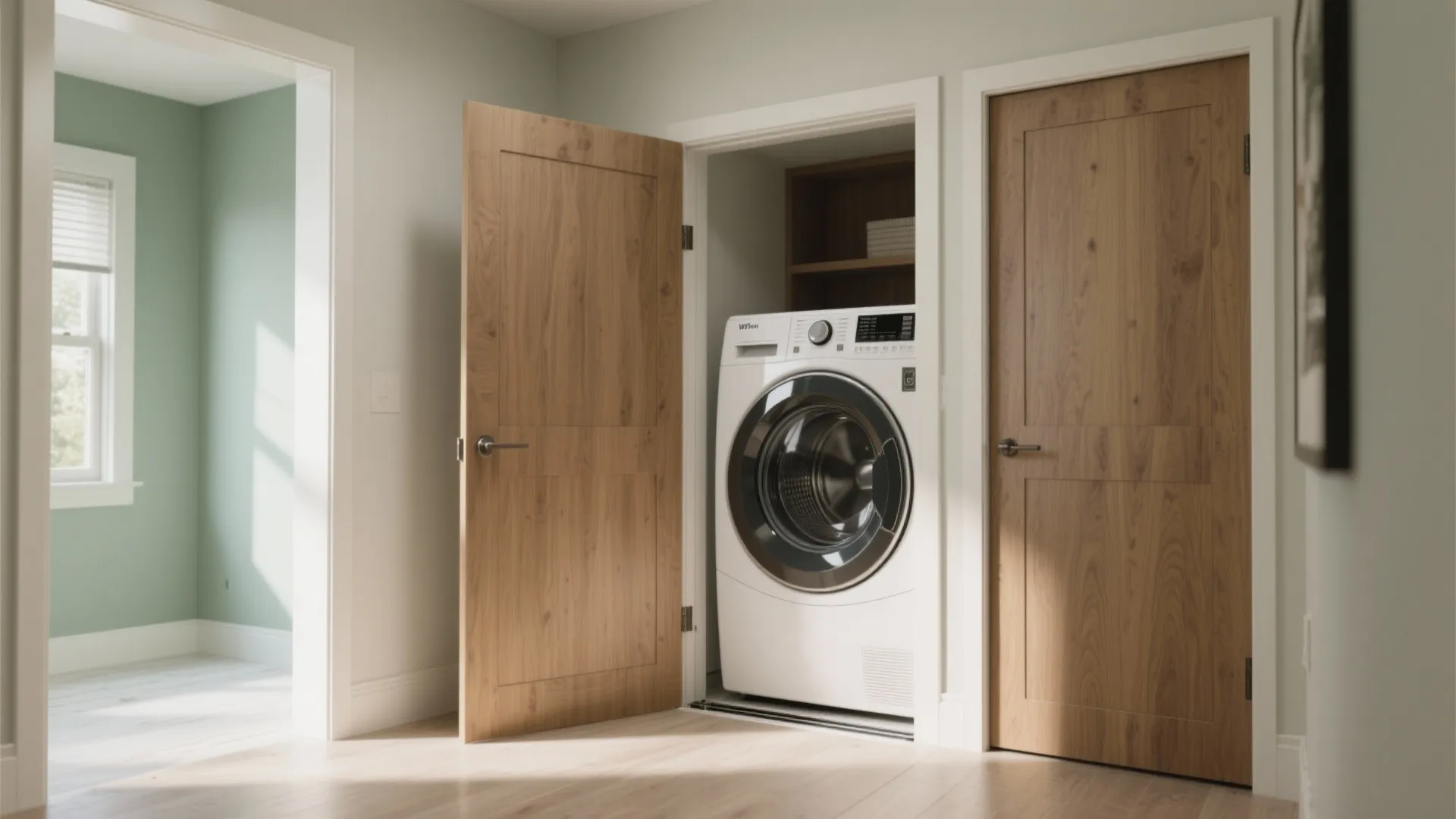 3. Corner laundry nook with pocket doors