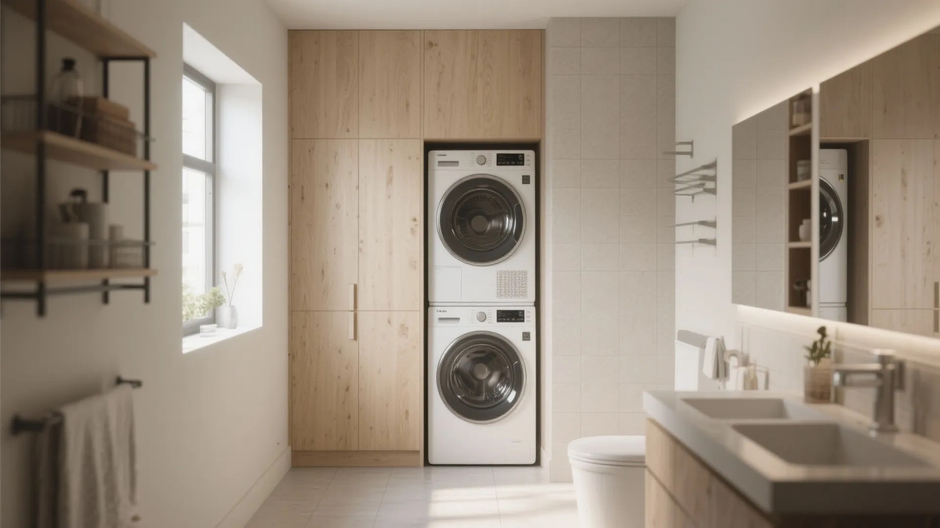 3. Corner Laundry Nook Behind a Half Wall