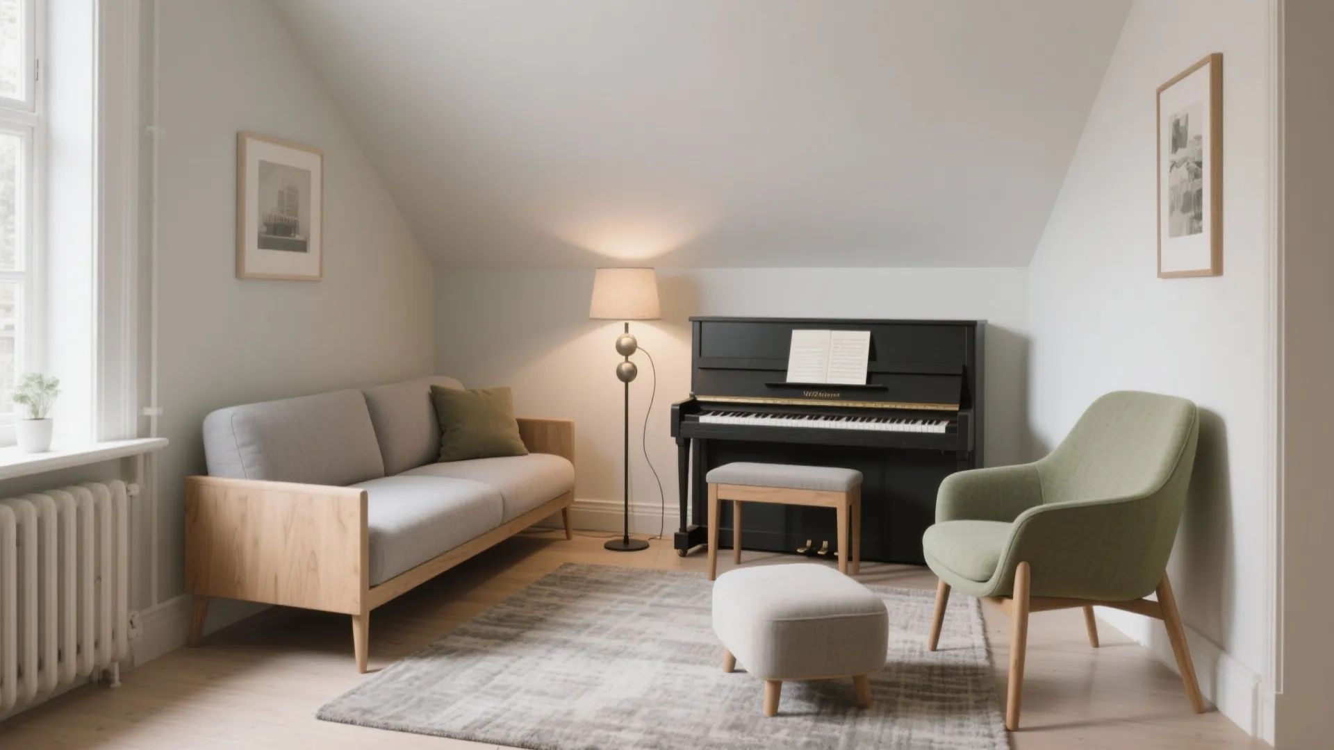 A Quiet Corner Piano Nook with L-shaped Seating