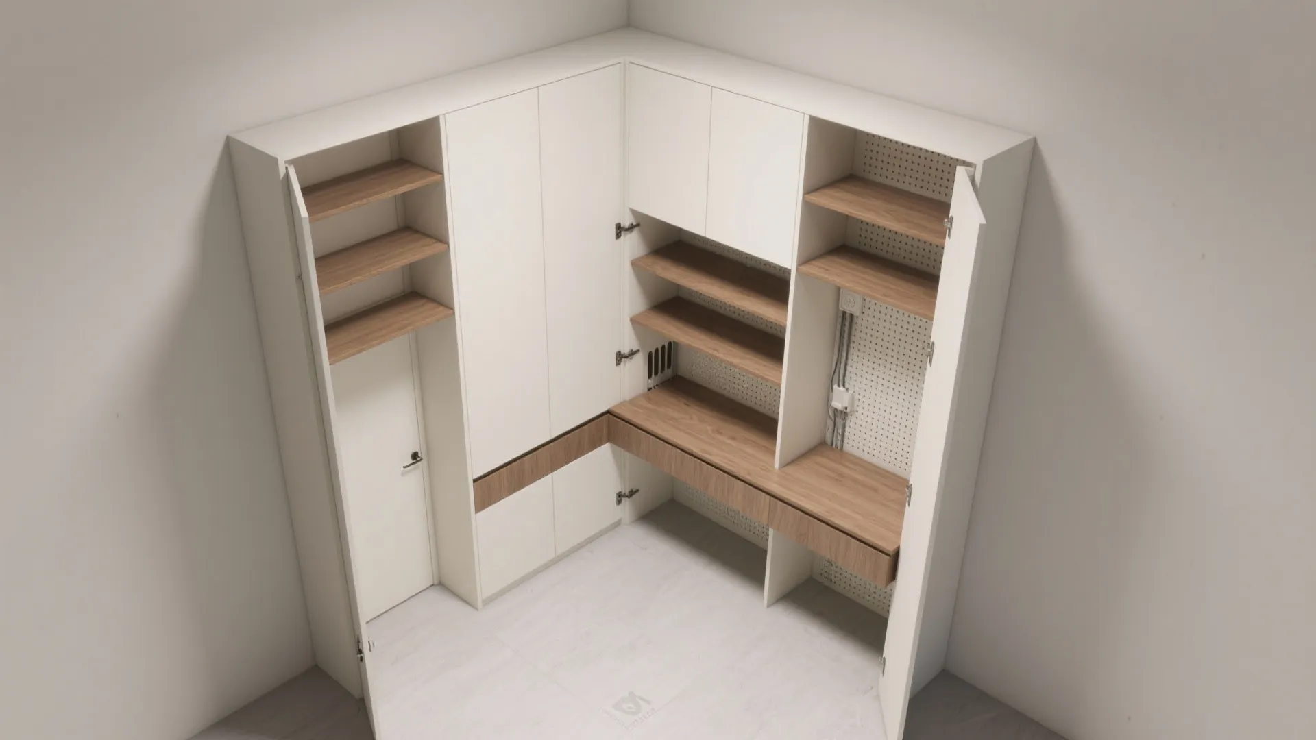 2) Built-In Corner Cabinet with Hidden Storage