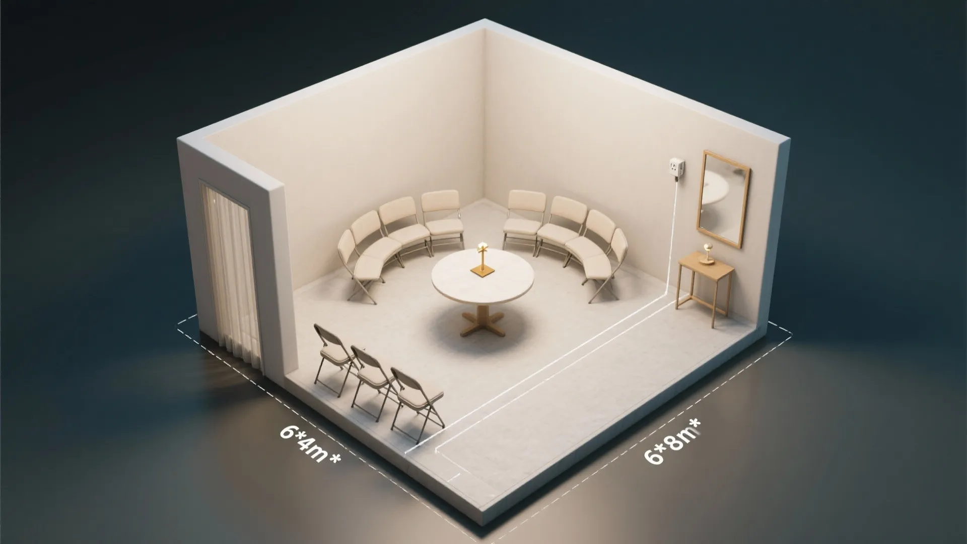 Compact Floor Plan: Corner Mandir with Foldable Seating