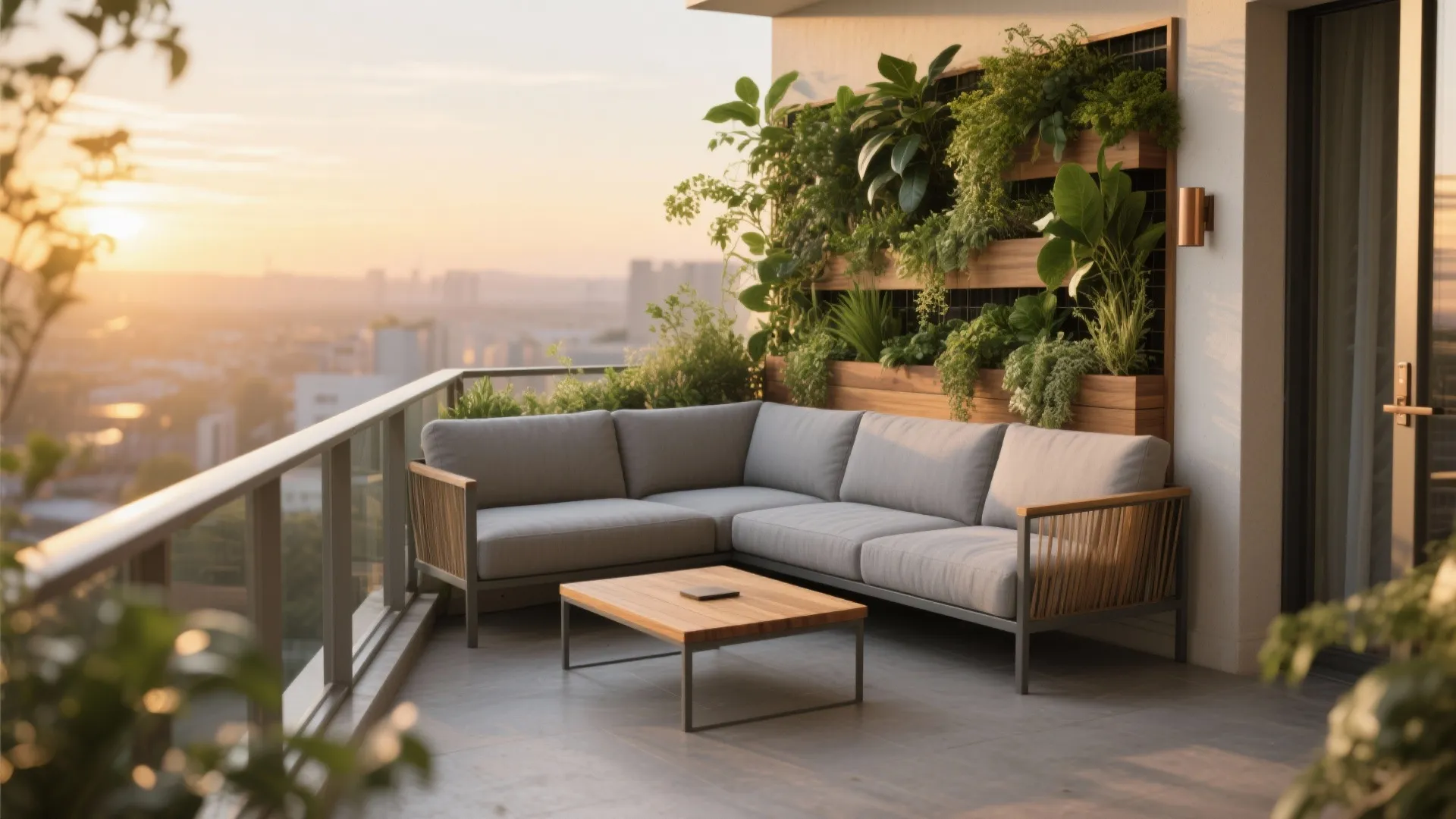 Corner Lounge with Vertical Planters