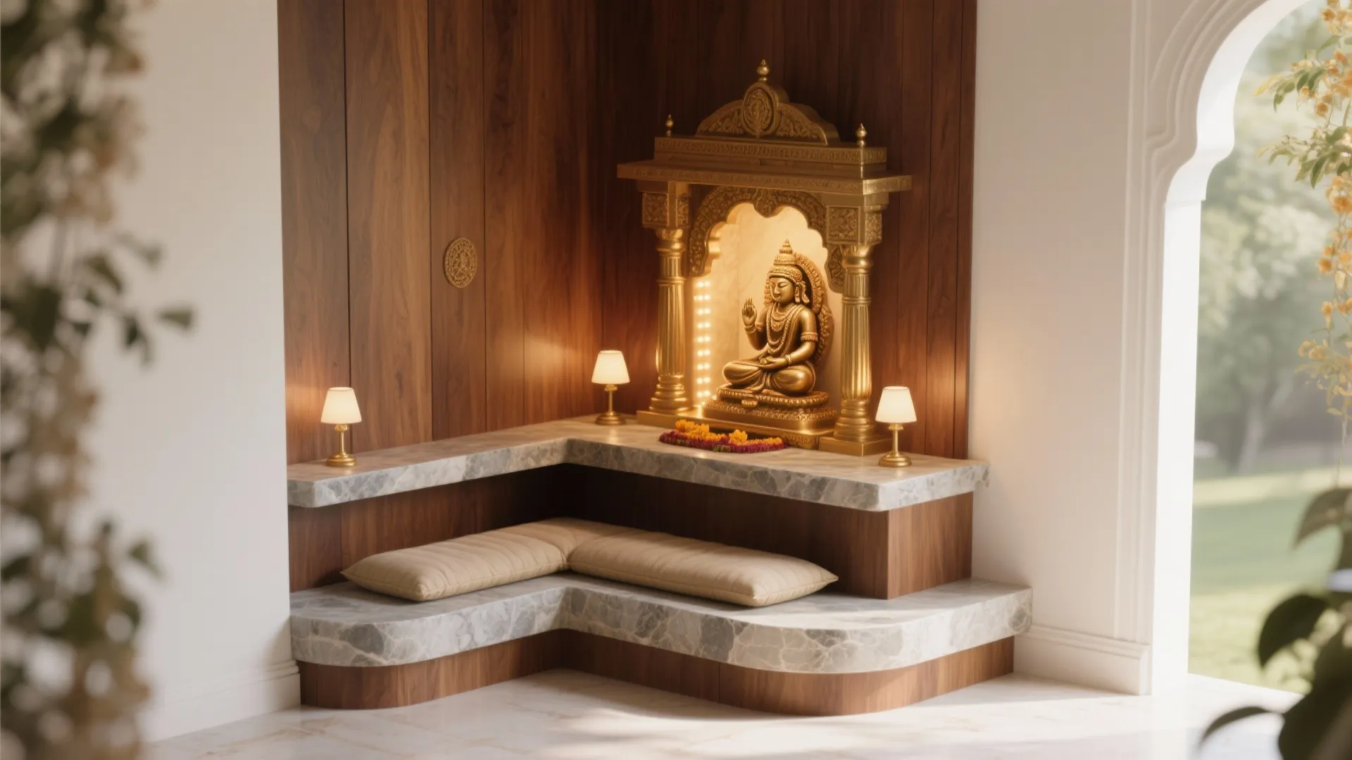 Corner Mandir with an L‑Shaped Plinth