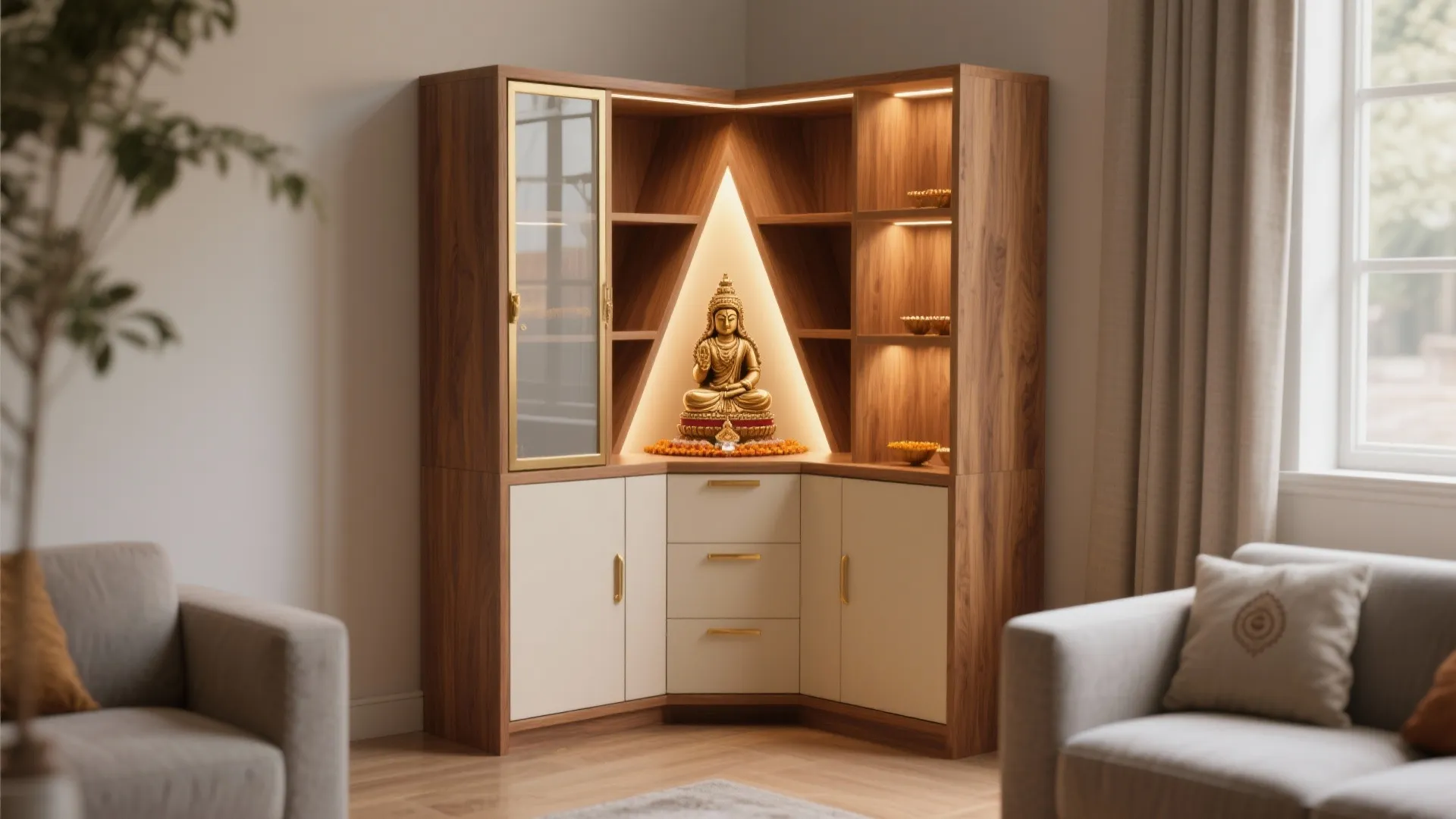 Corner Pooja Cupboard for Small Apartments