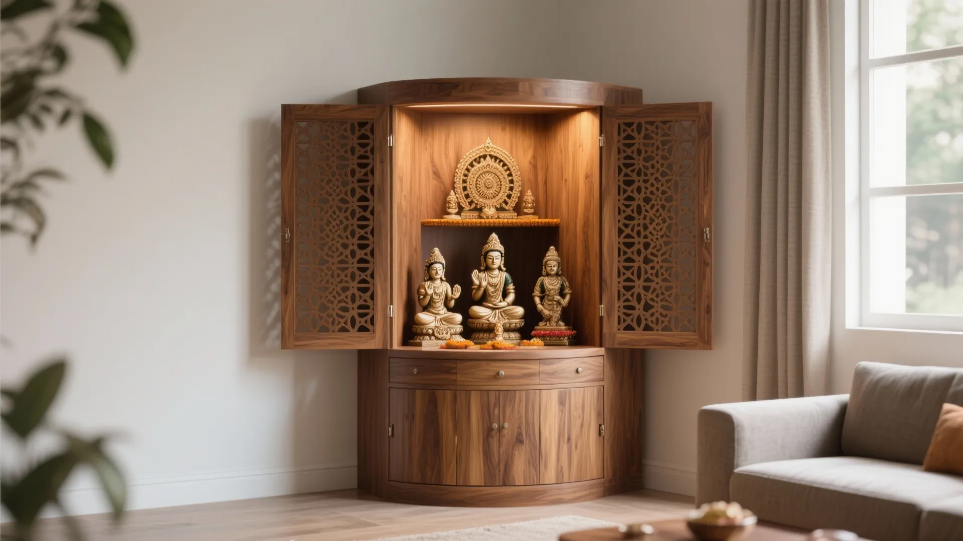 Corner Pooja Cabinet