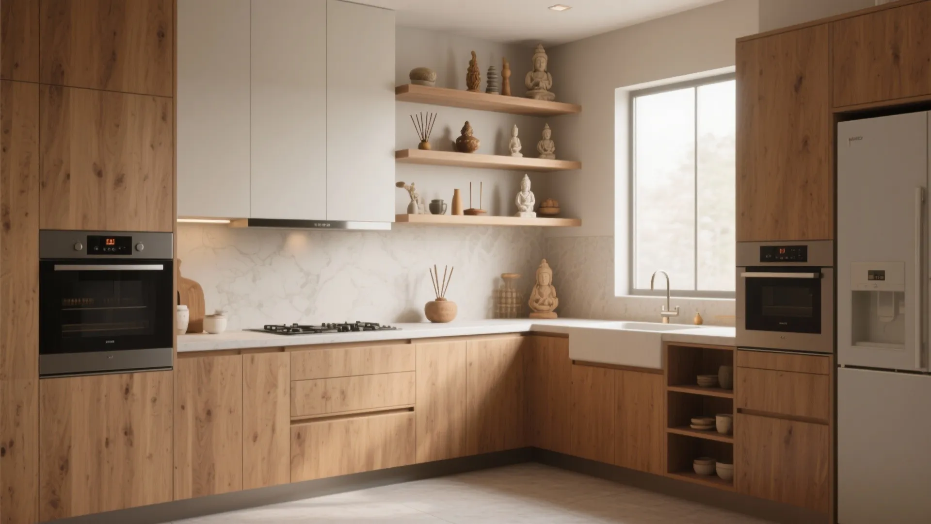 Corner-mounted pooja shelves