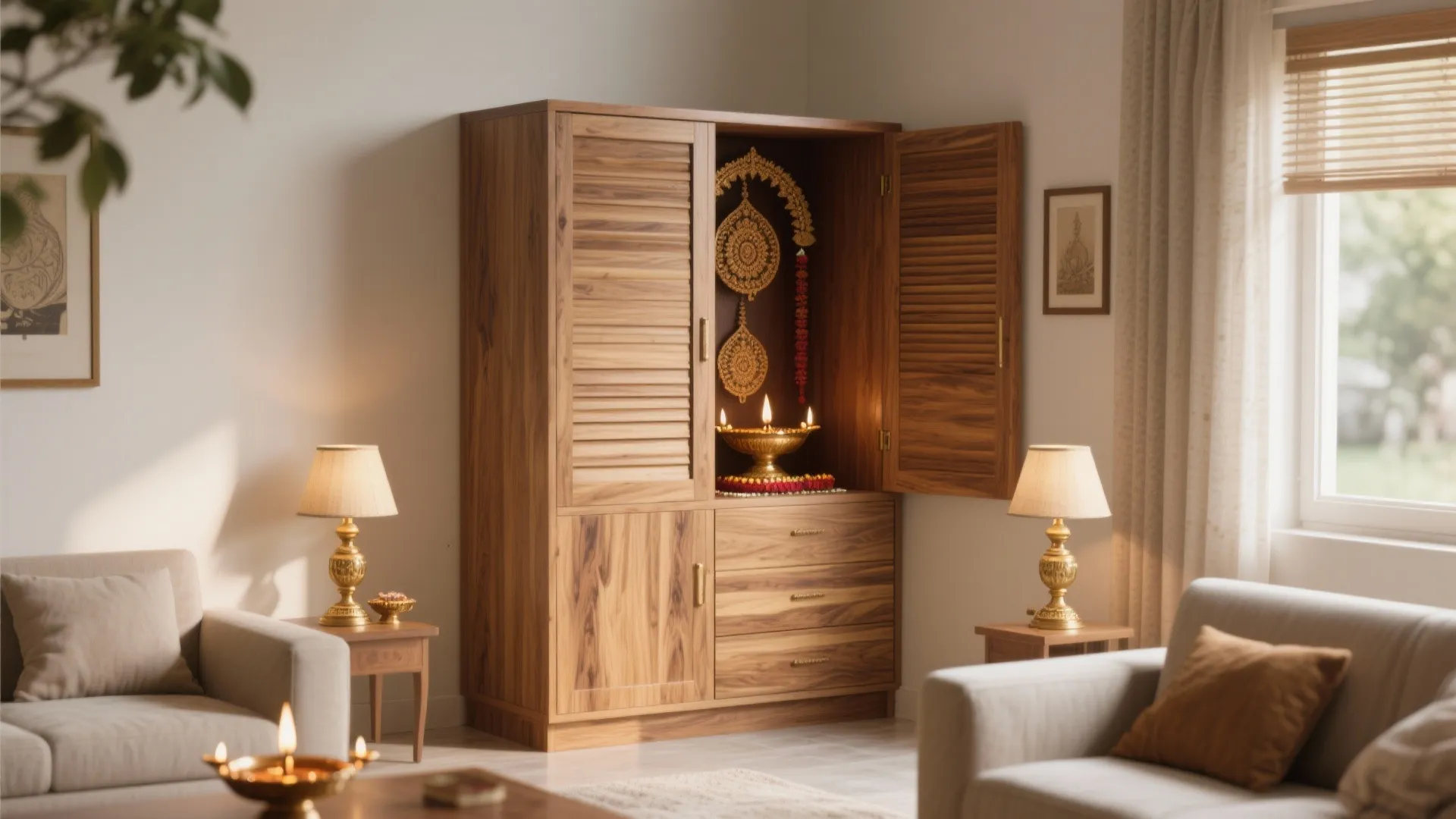 Compact Corner Pooja Unit