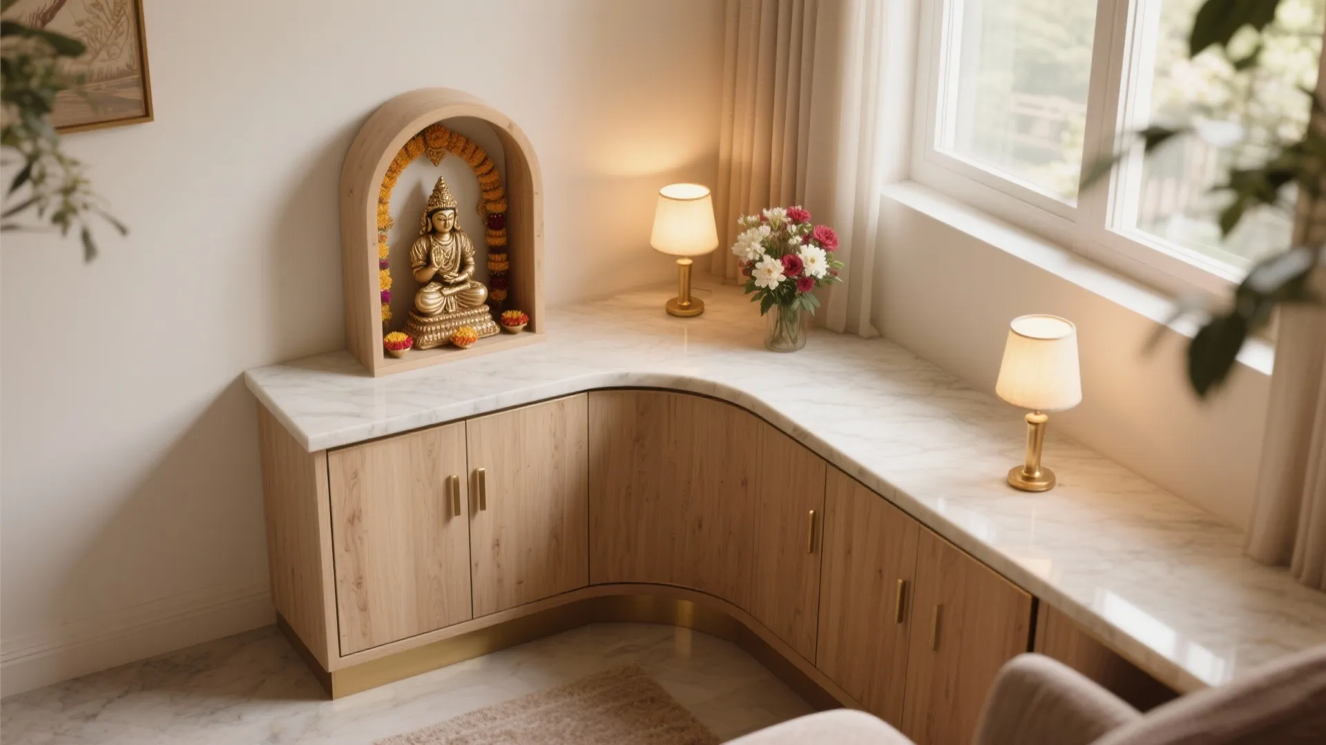 L-Shaped Corner Pooja Unit