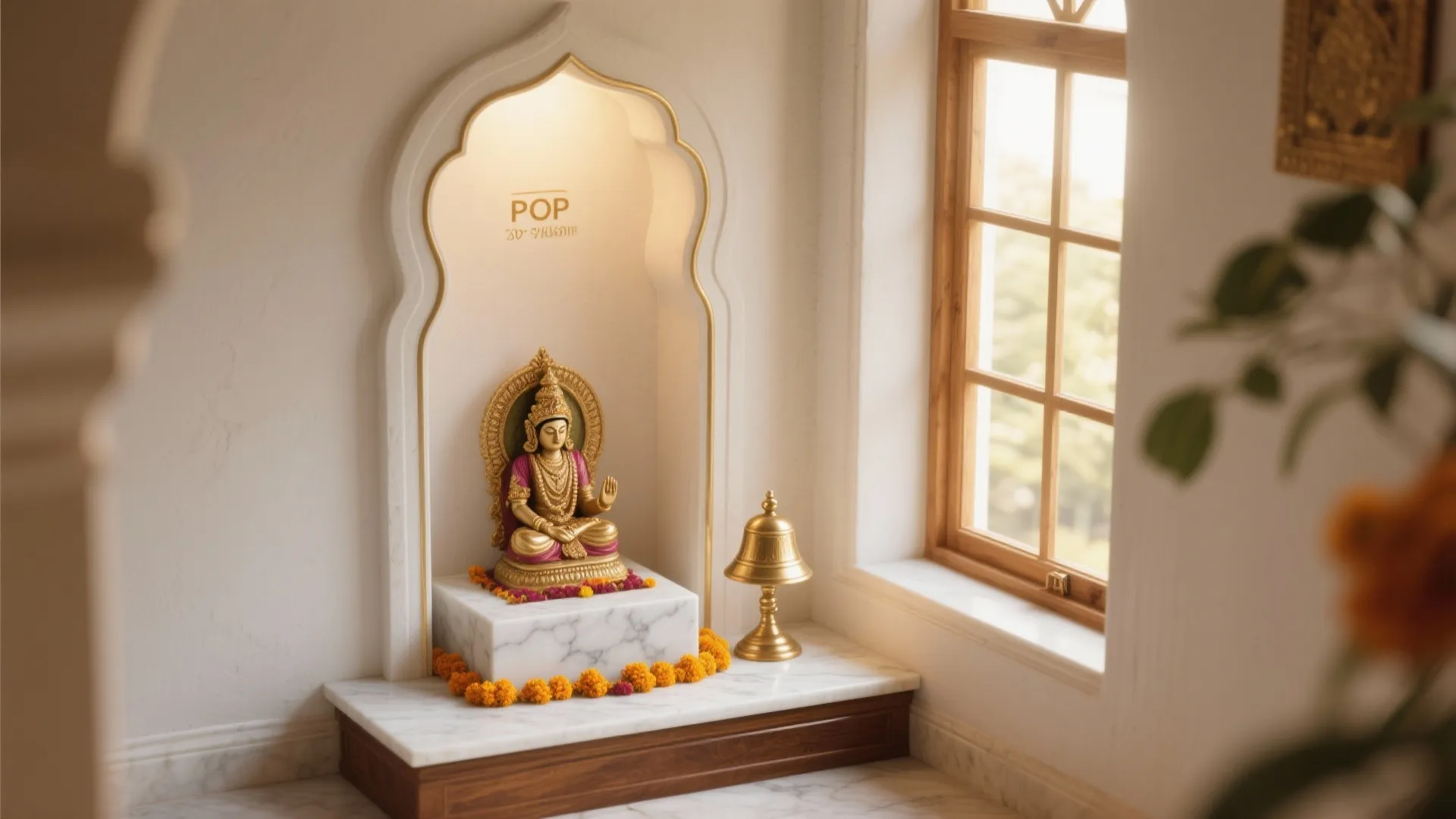 Corner Shrines: POP Arches, Brass Accents, and Stone