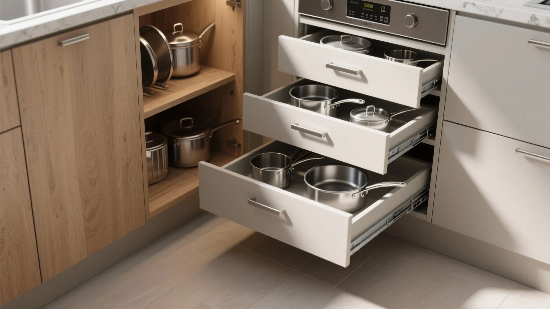 2. Full-extension corner pull-out drawers
