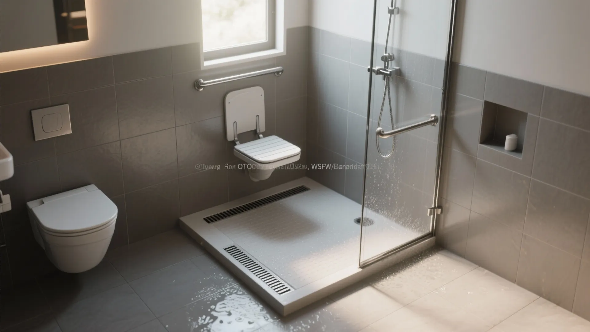 1. Corner Roll-In Shower with Folding Seat