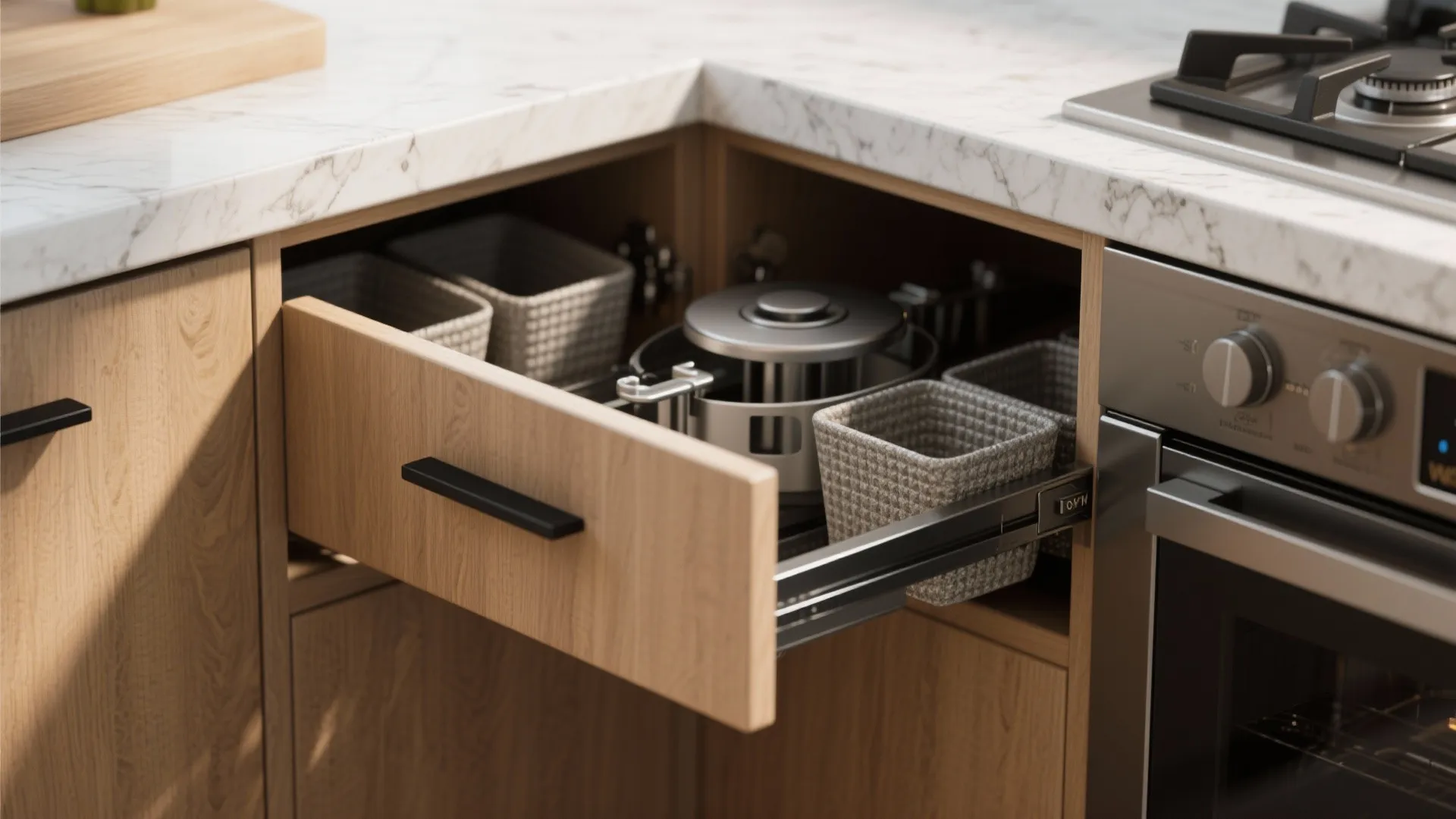 1. Compact L-shaped Island with Hidden Storage