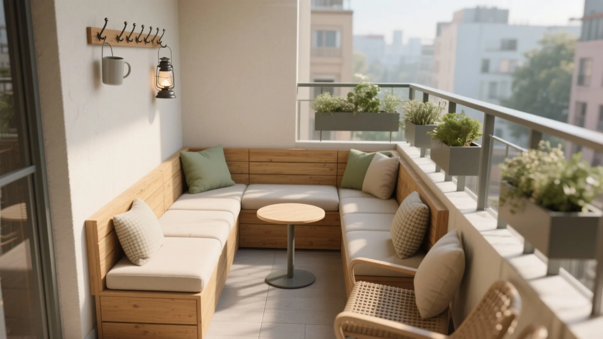 L-shaped corner seating with a slim table