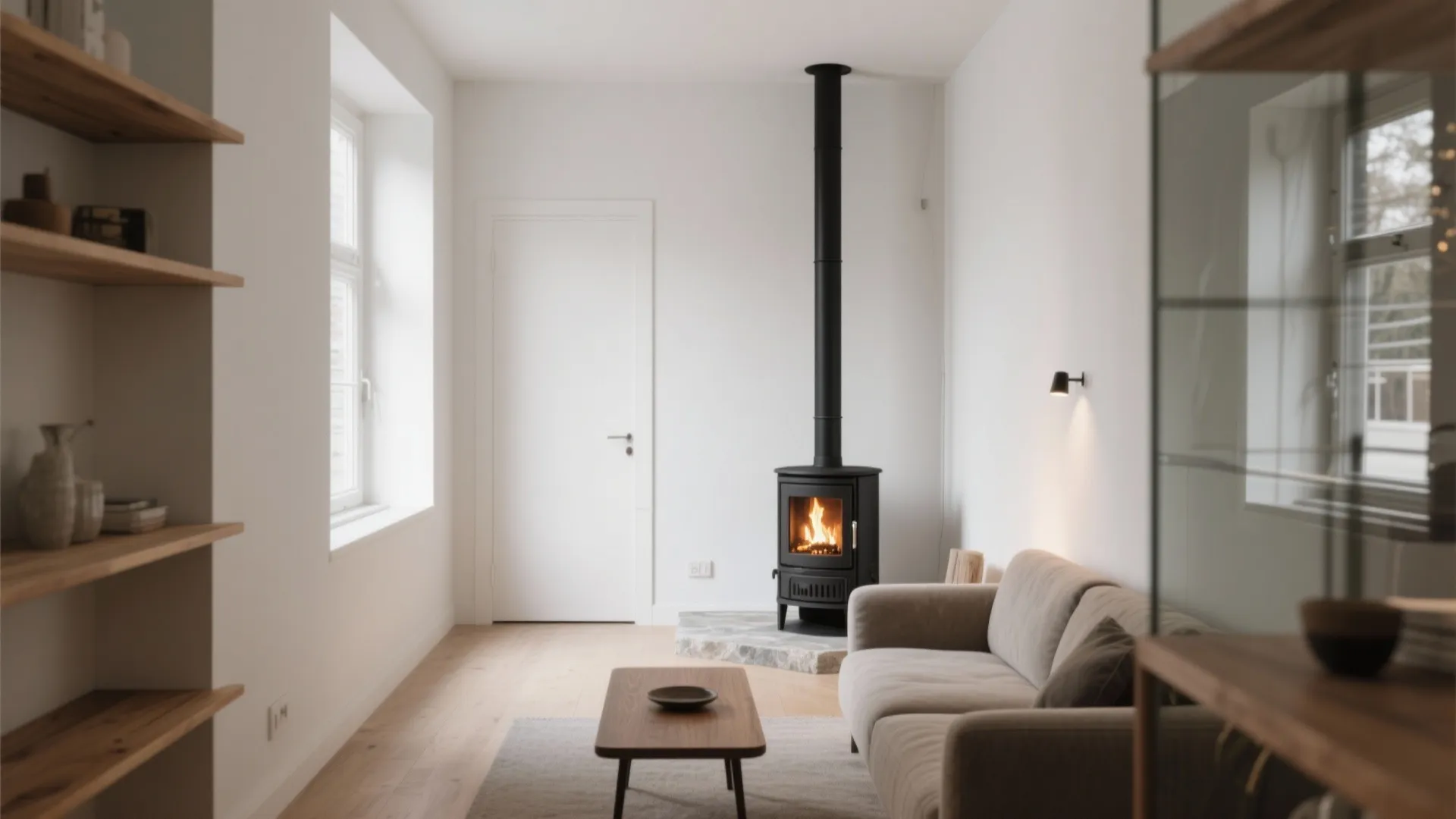 Corner-Friendly Slim Pellet Stove Setup