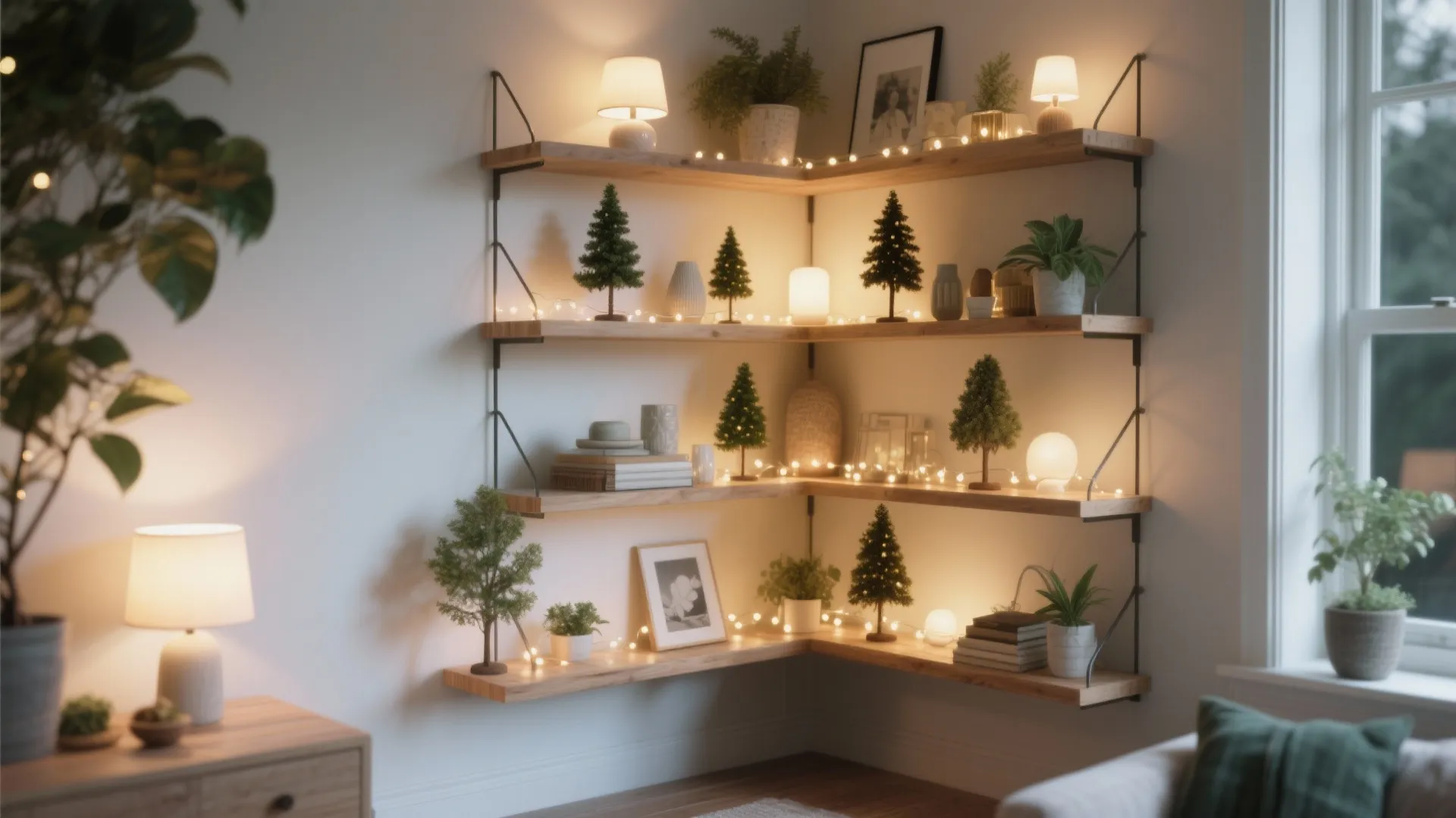 3. Corner shelf vignette