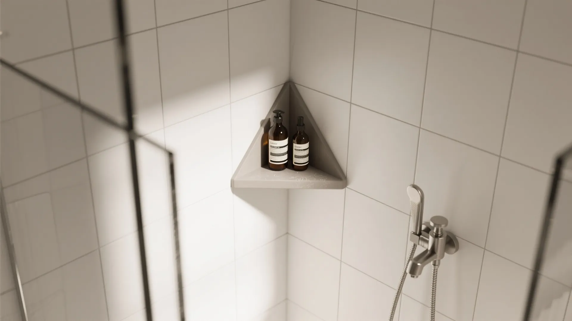 Corner Tile Shelf for Tight Showers