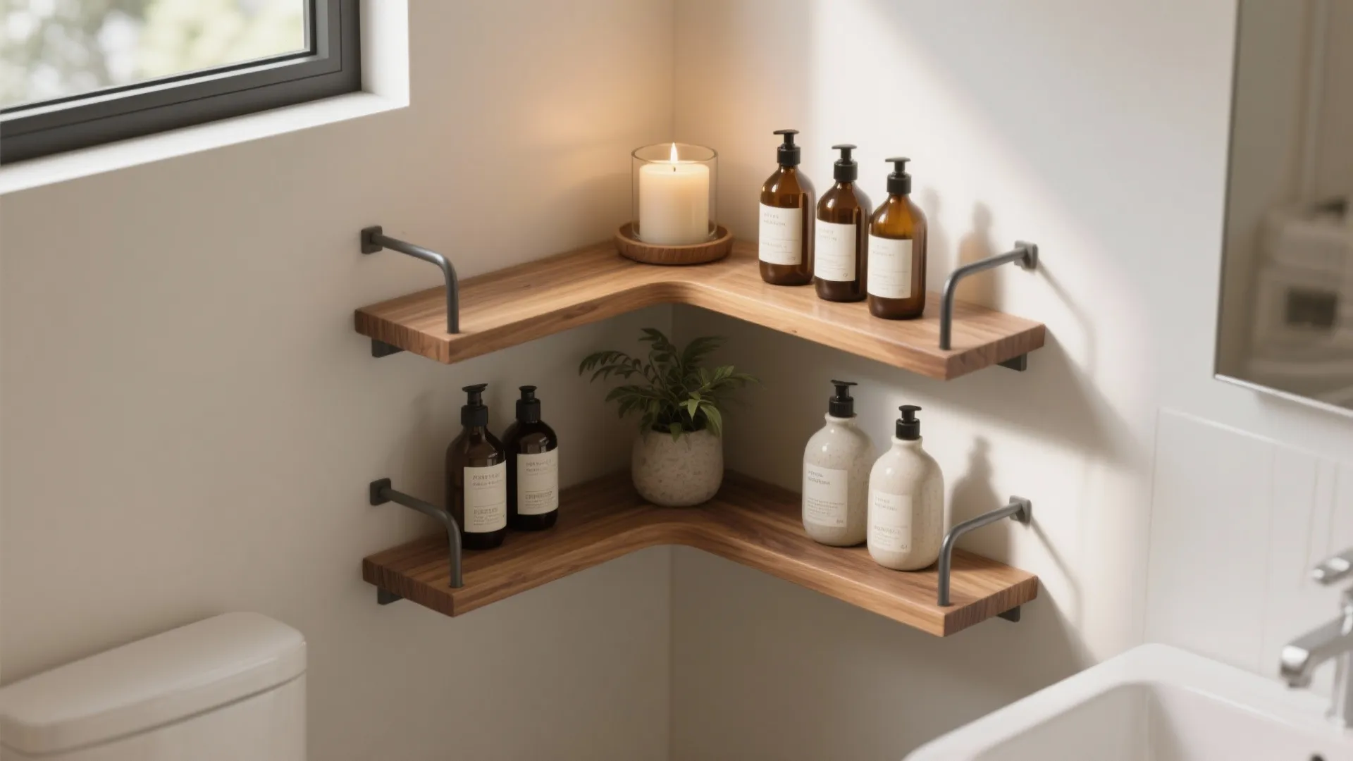 2. Slim, tiered corner shelves