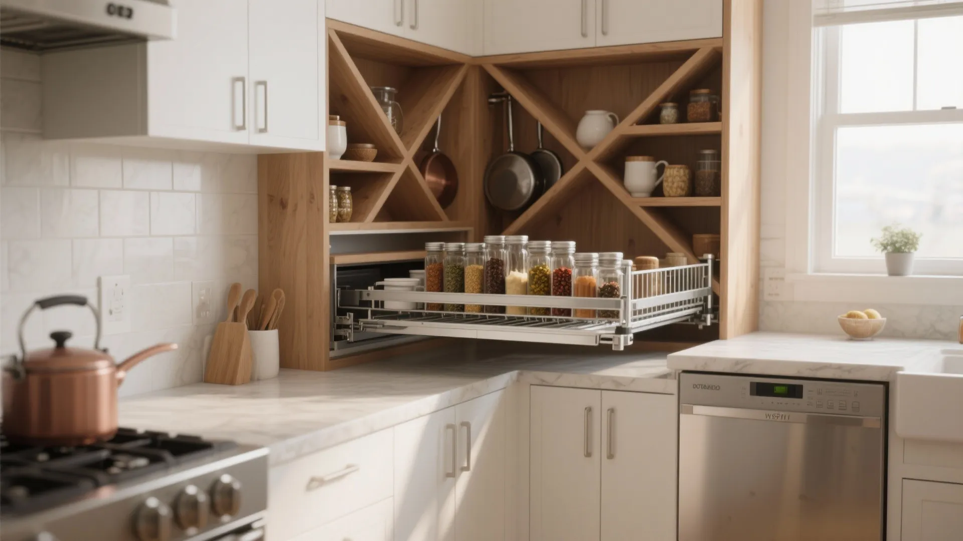 Corner Shelves and Swing-Out Racks