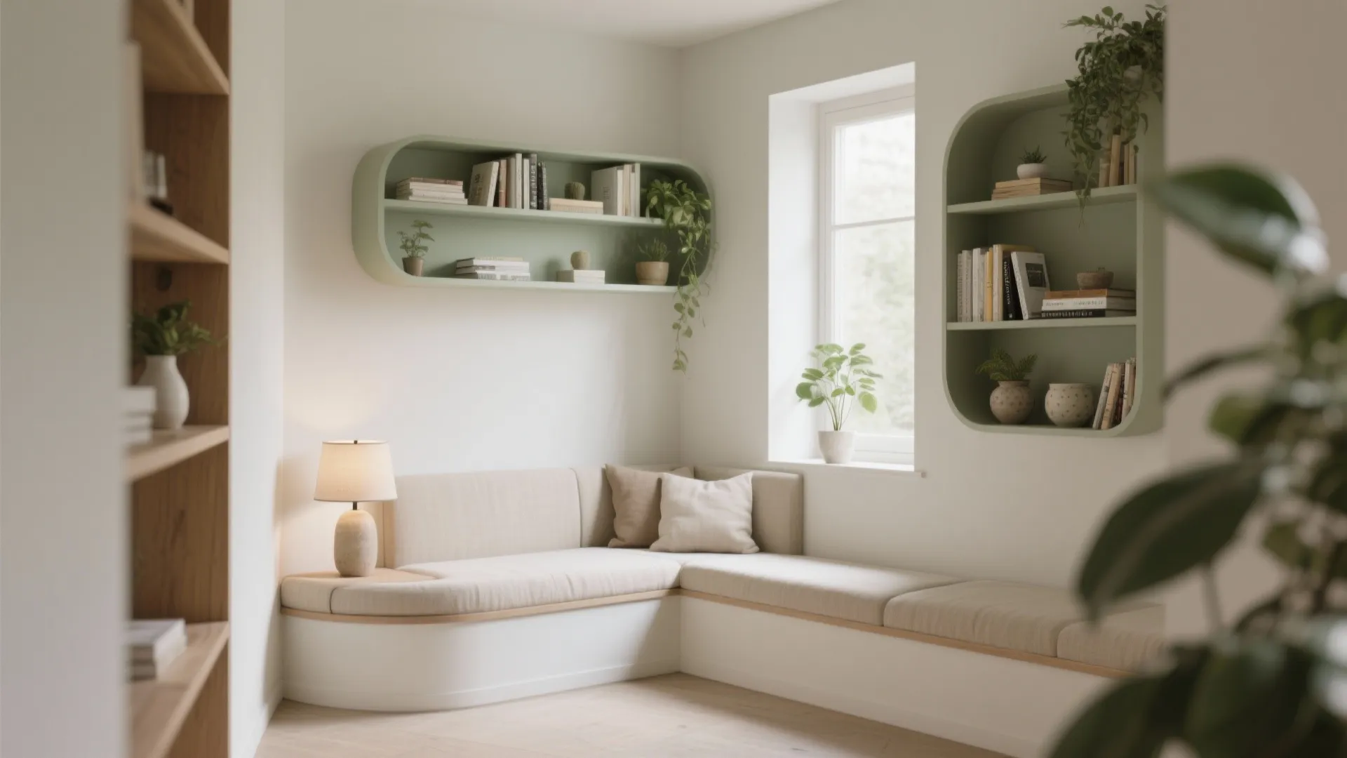 Corner Daybed with Wraparound Shelves