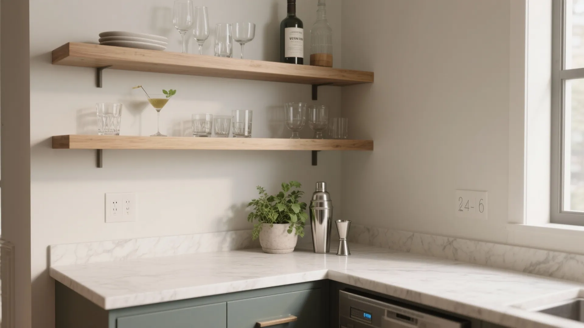 4. Corner Floating Shelves and a Mini Prep Counter