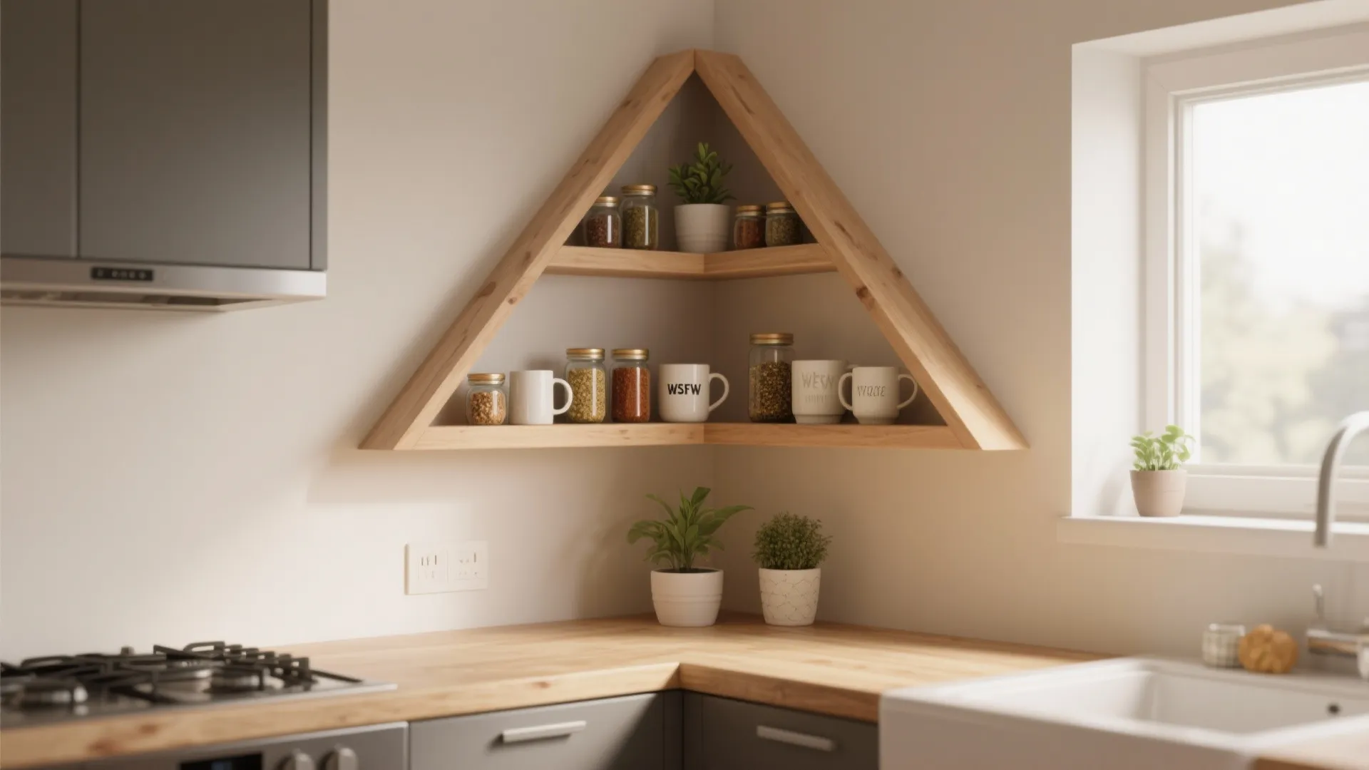 2. Corner shelves that rescue dead space