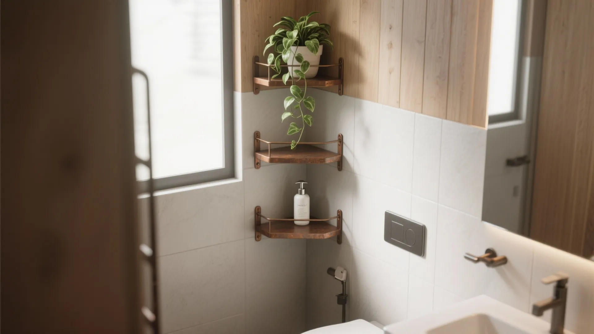 3. Tiered corner shelves to use wasted space