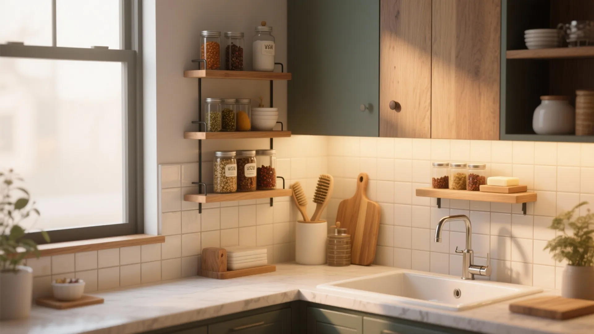 4. Corner sink with vertical shelving above