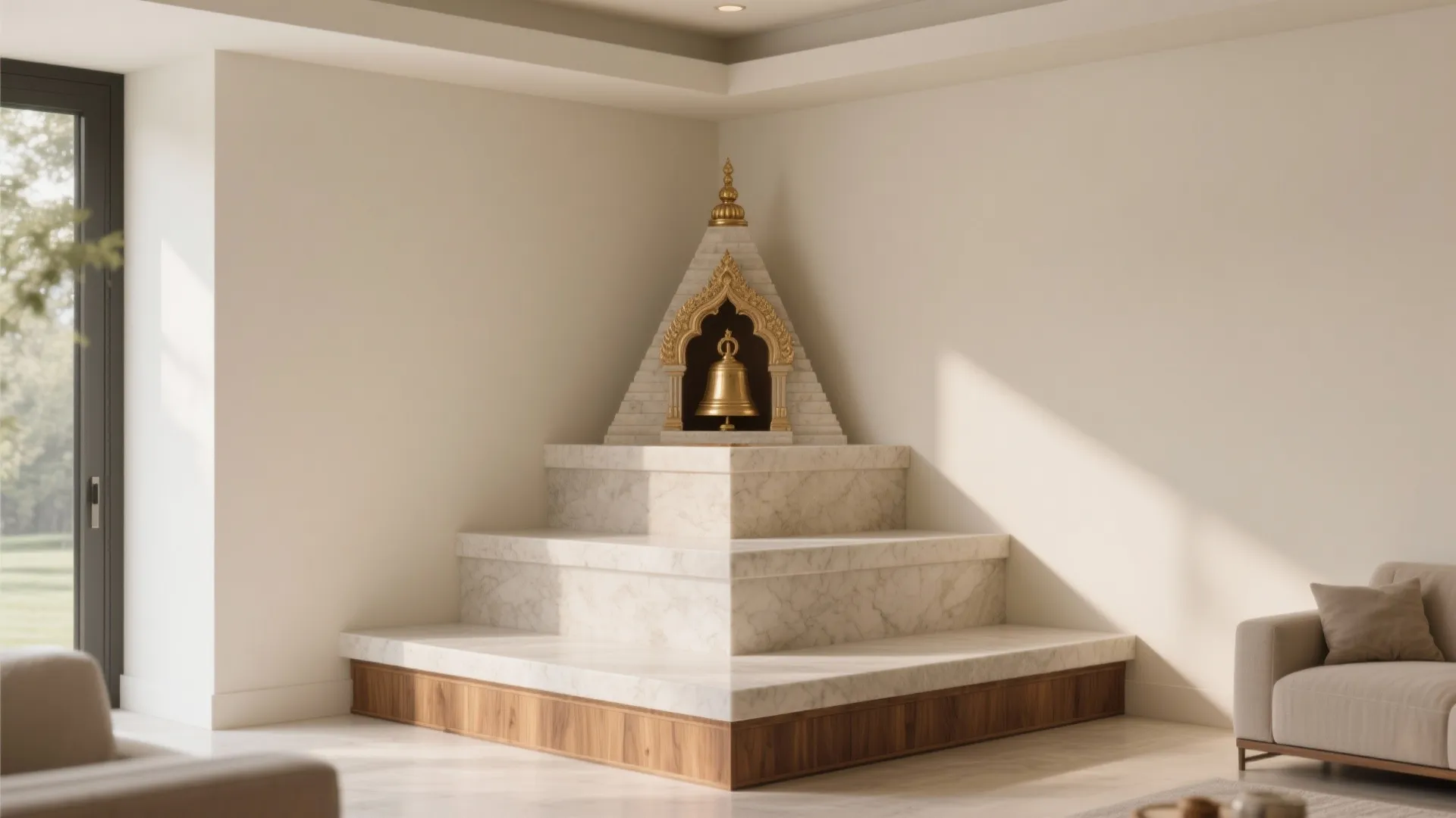 3) Corner Pooja Niche with Tiered Shikhara