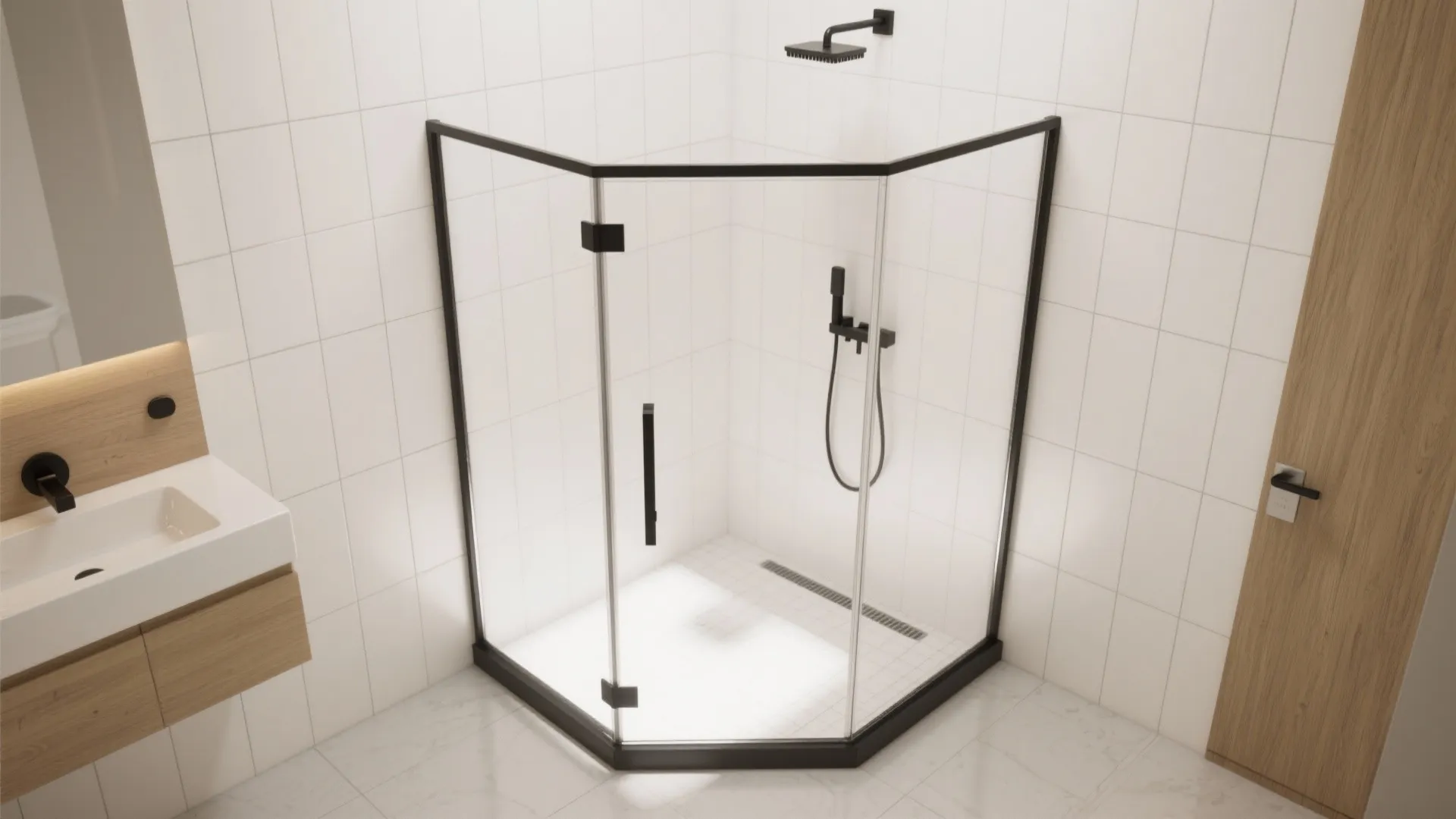 Corner Shower to Free the Center