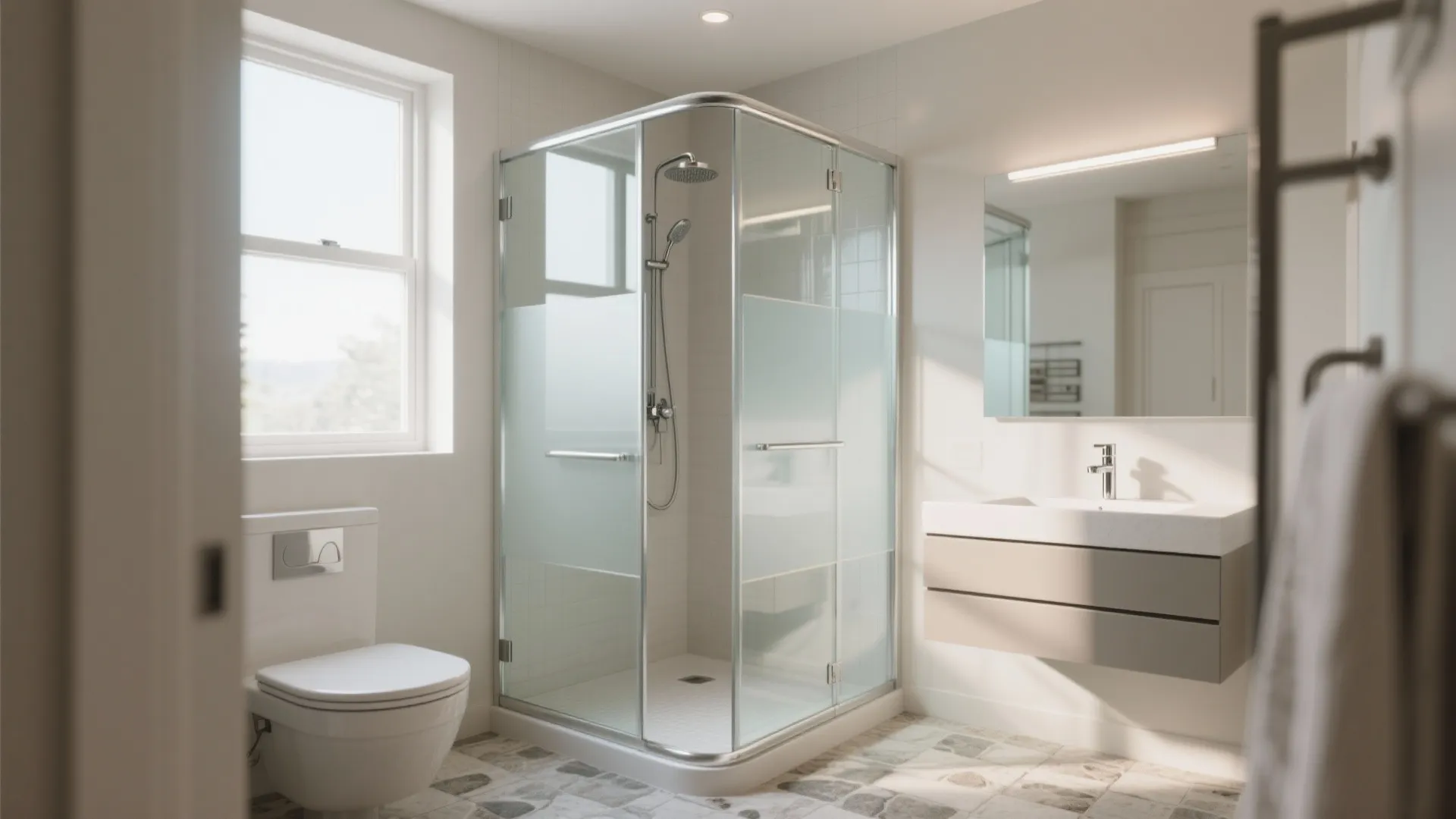 1. Corner Shower with Clear Glass