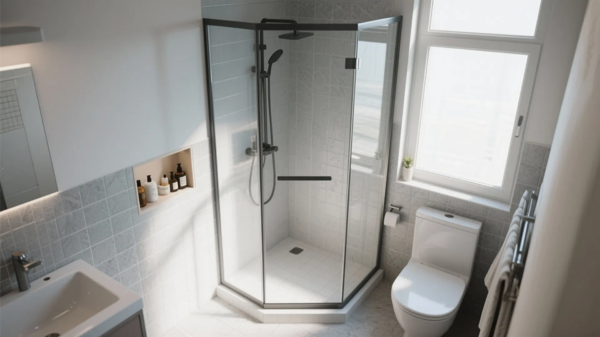 2. Corner Shower to Maximize Space