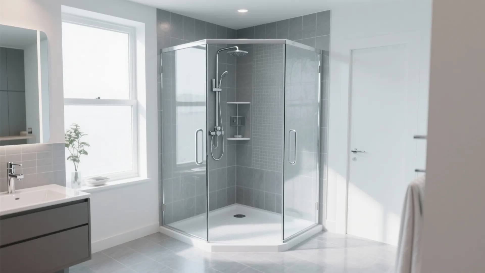 Corner shower layout to maximize movement