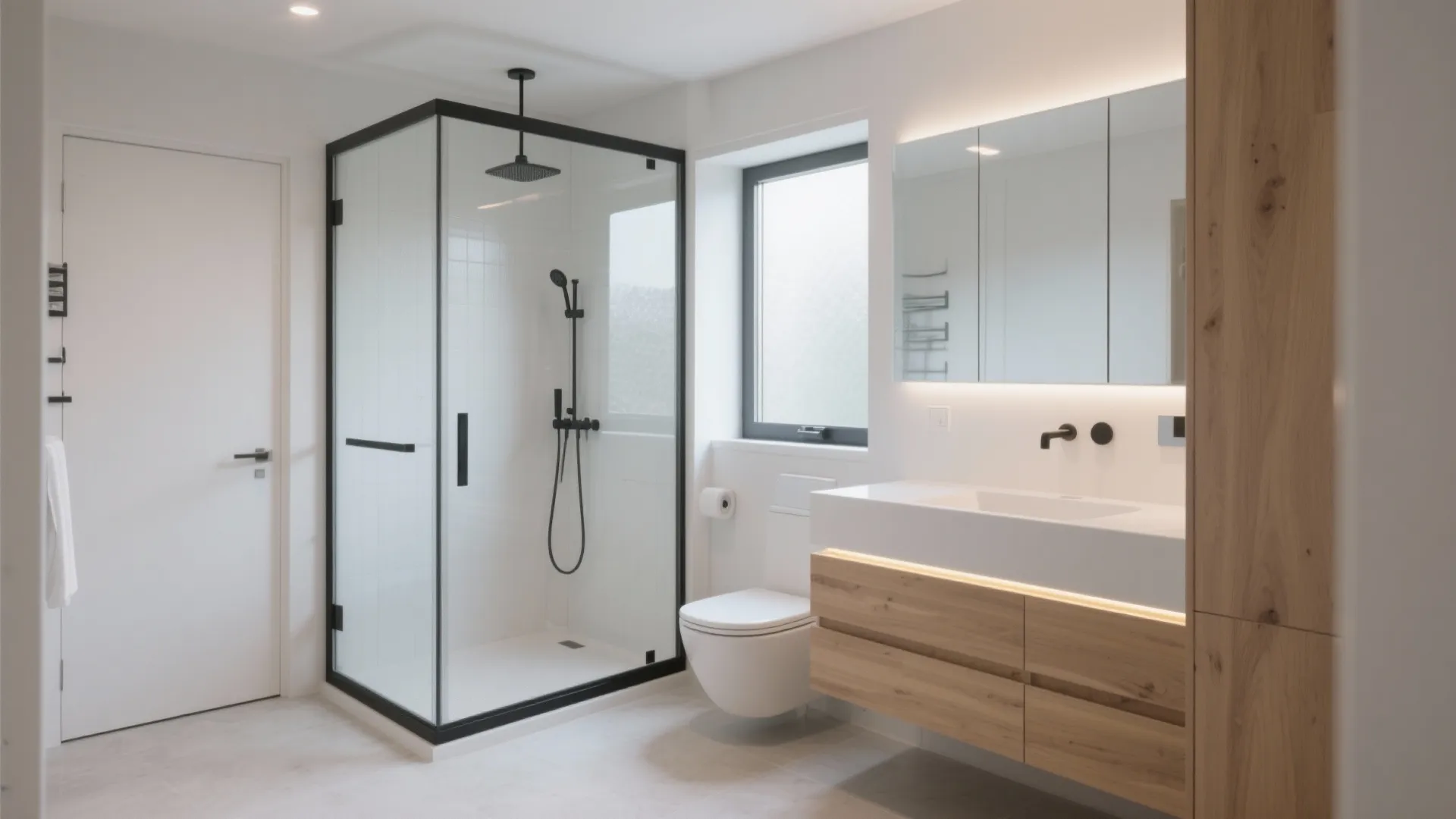1. Corner Shower with Floating Vanity