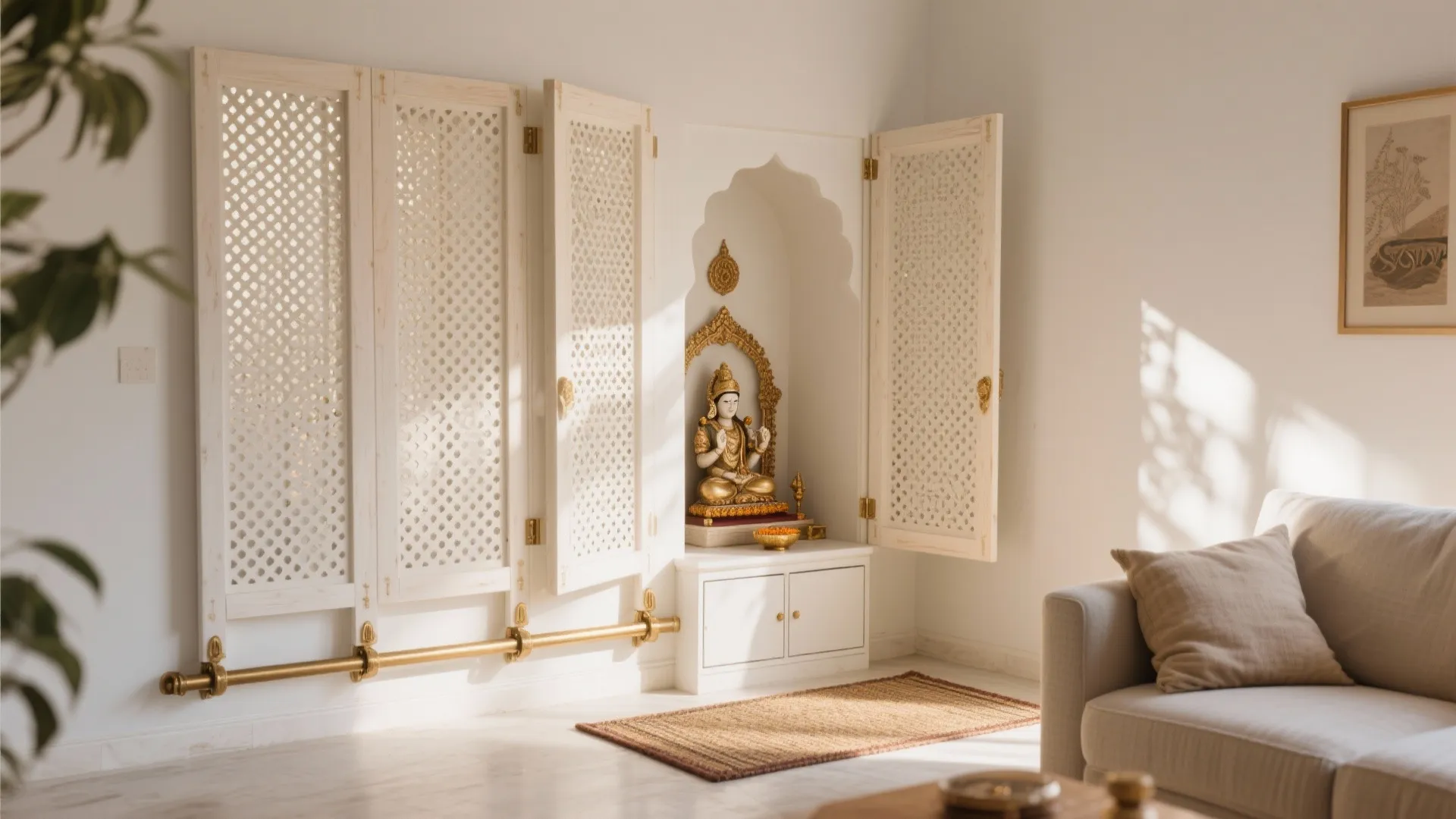 2) Compact Corner Shrine with Sliding Panels